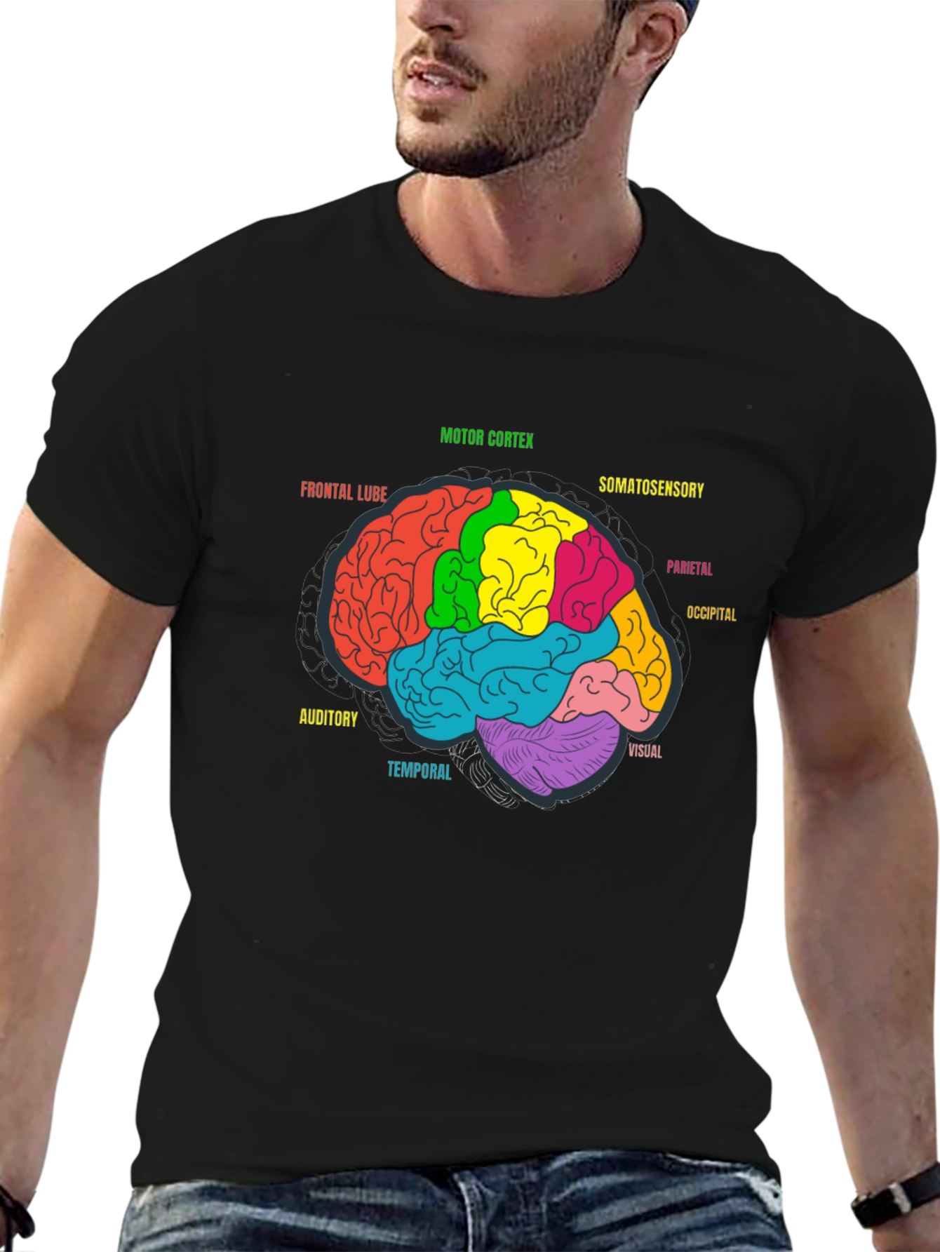 Brain Anatomy Diagram Graphic Tee - Black