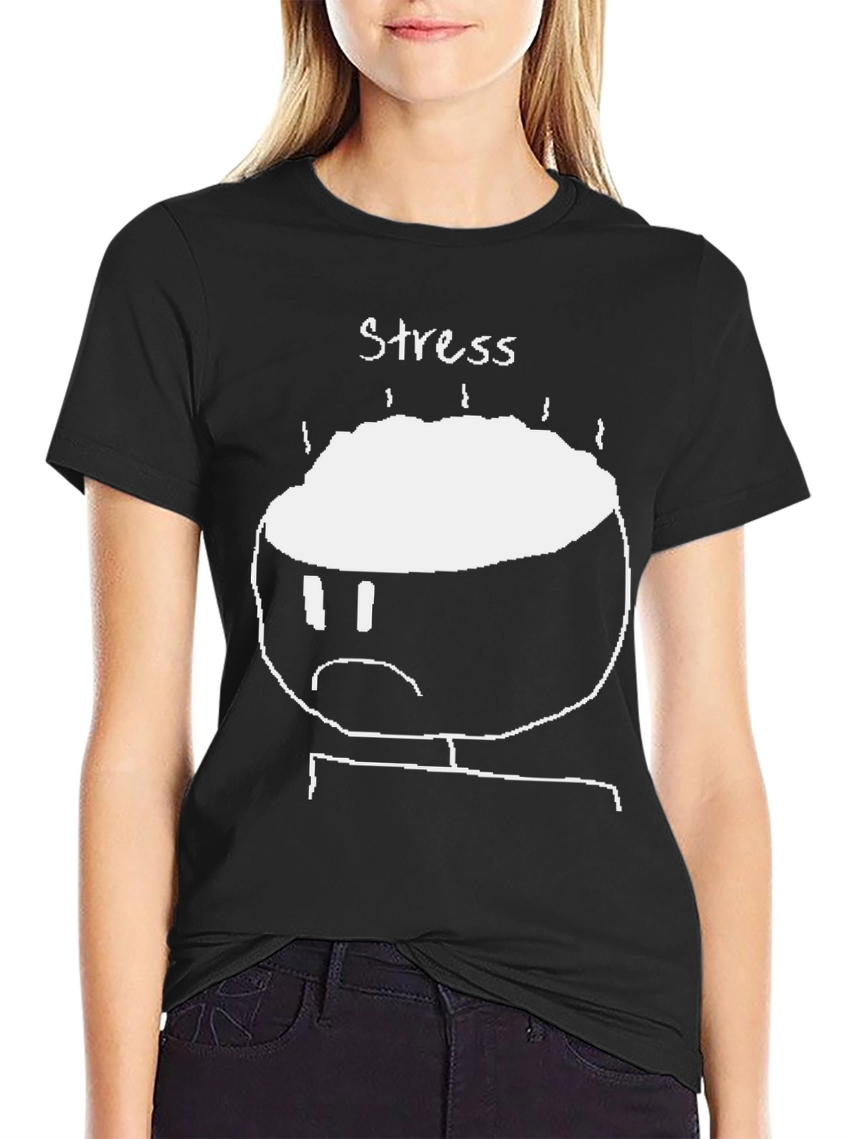 Stress Graphic T-Shirt - Black Crew Neck Tee