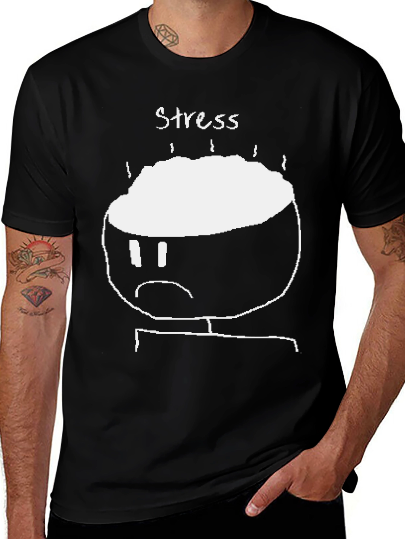 Stress Graphic T-Shirt - Black Crew Neck Tee