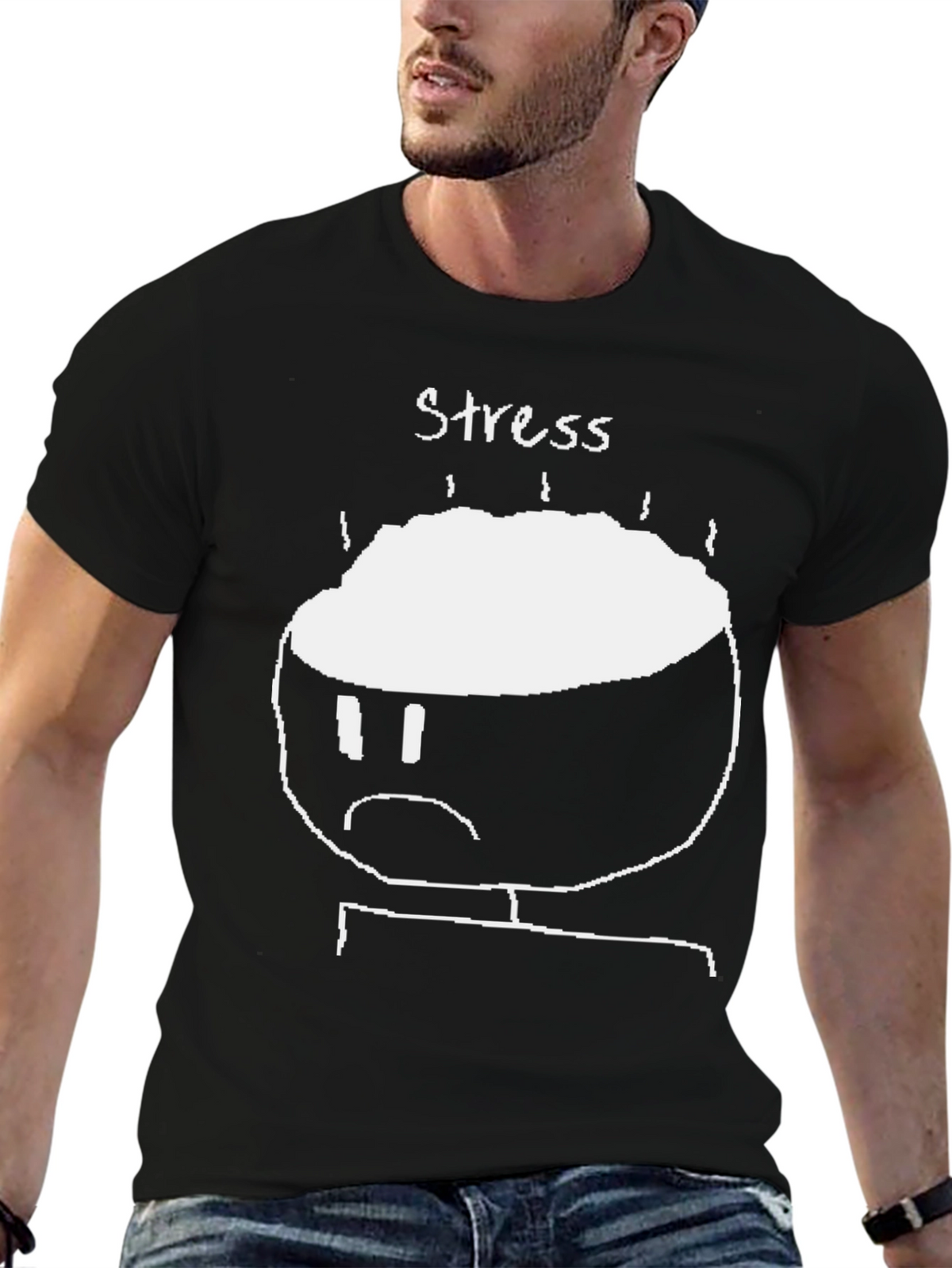 Stress Graphic T-Shirt - Black Crew Neck Tee