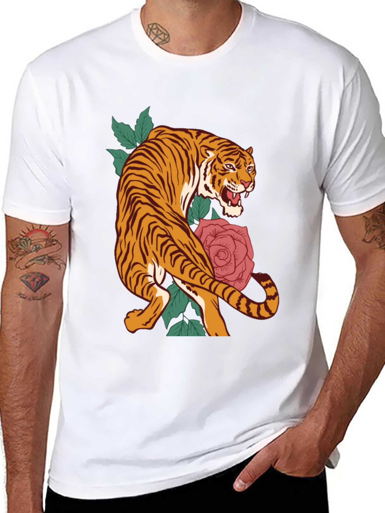 Tiger and Rose Graphic T-Shirt