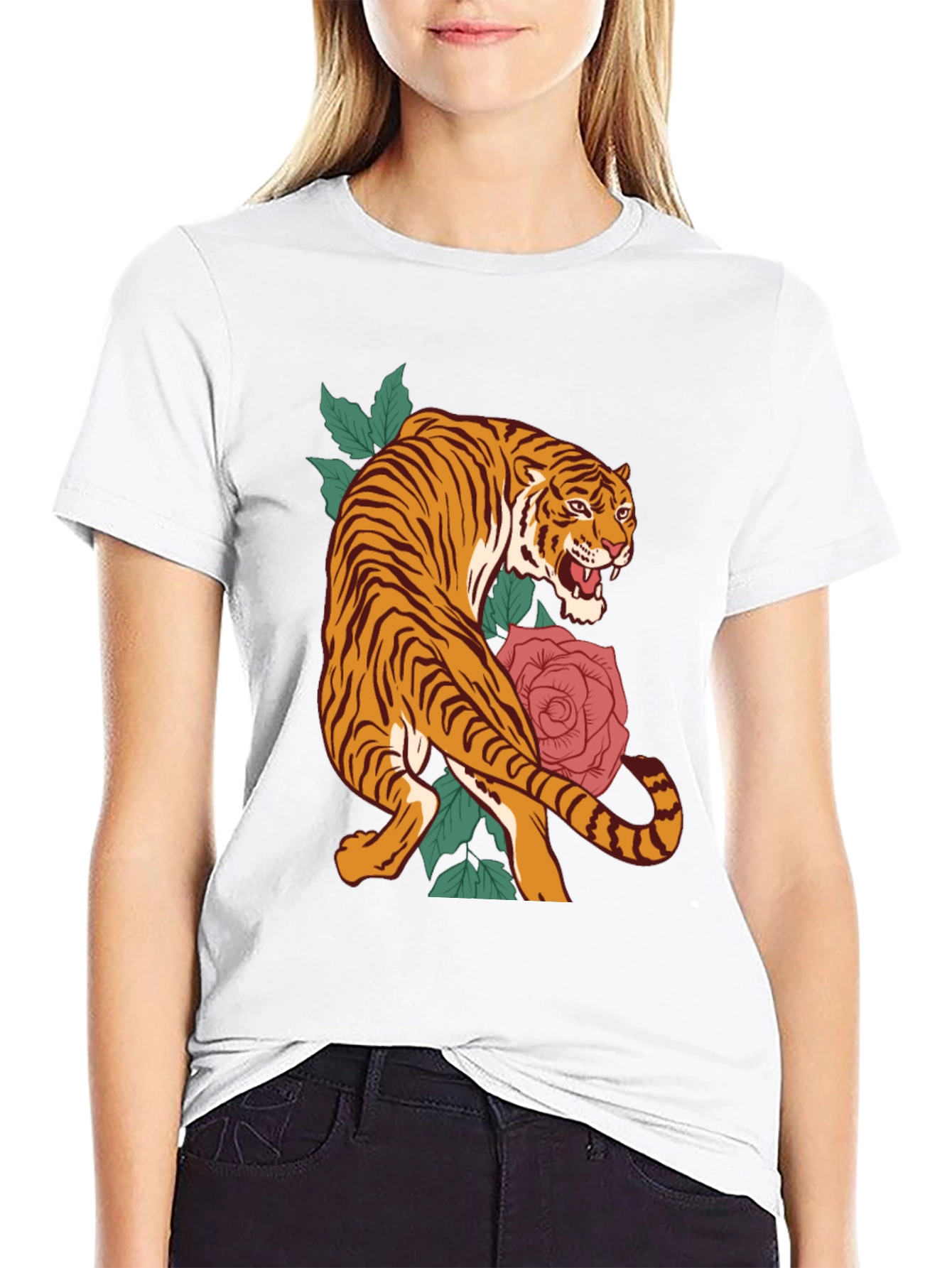 Tiger and Rose Graphic T-Shirt
