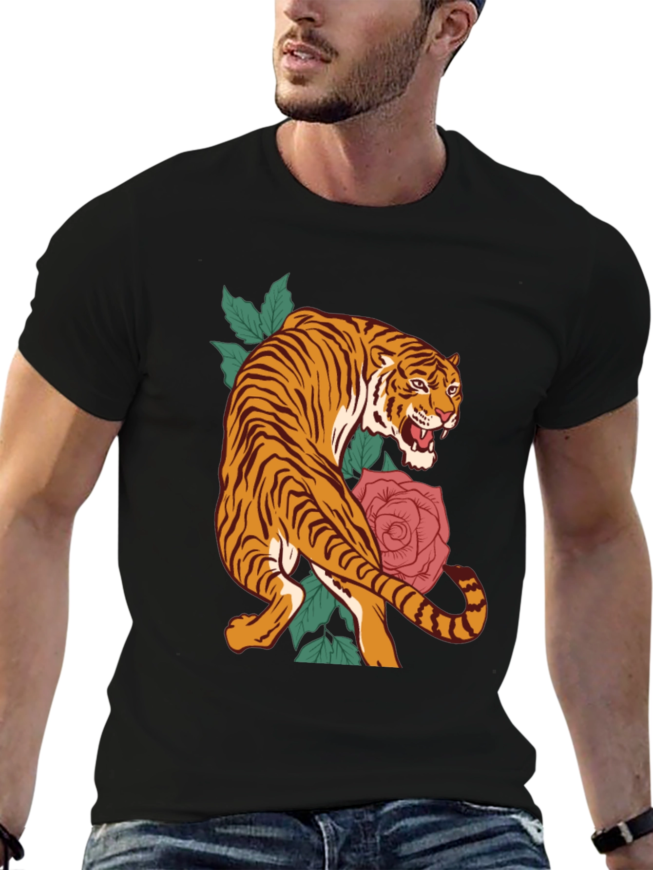 Tiger and Rose Graphic T-Shirt