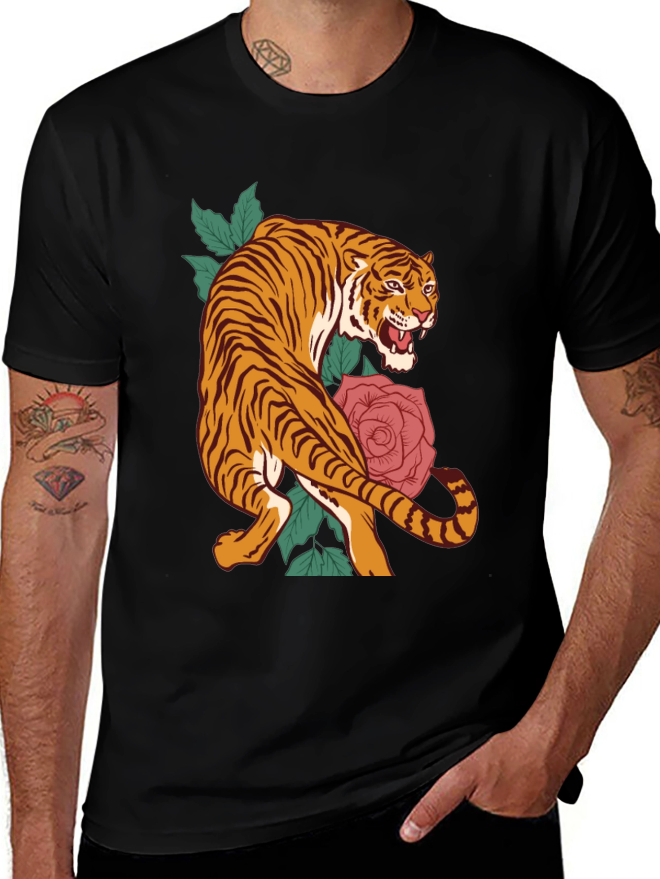 Tiger and Rose Graphic T-Shirt
