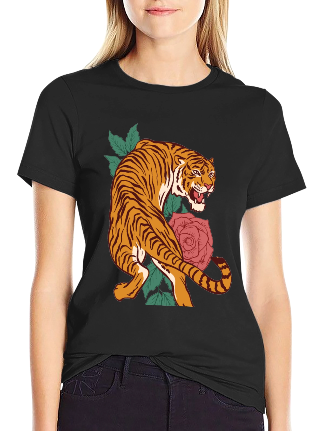 Tiger and Rose Graphic T-Shirt