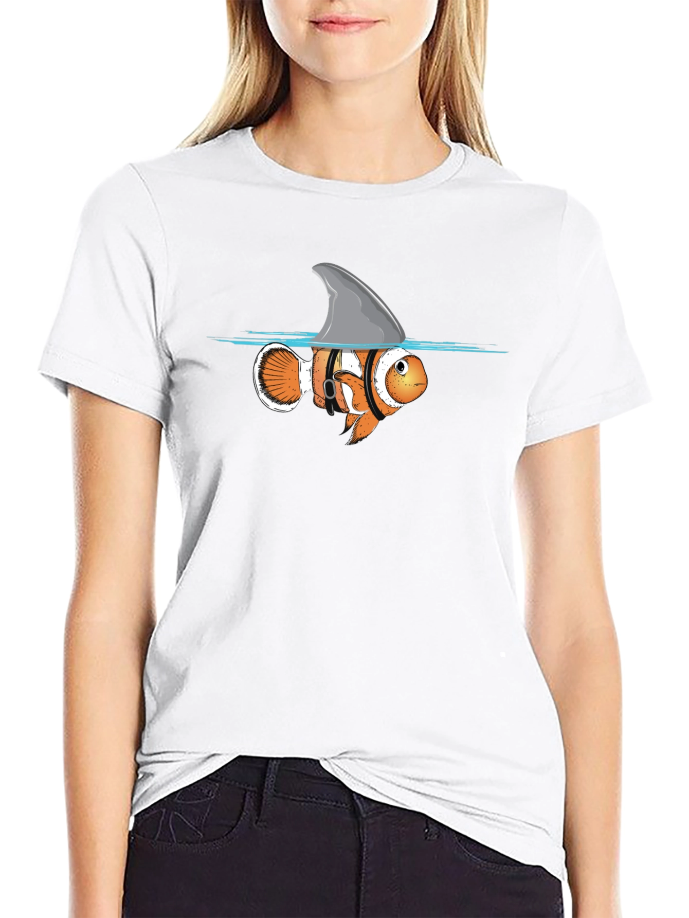 Funny Clownfish Shark Fin Graphic T-Shirt
