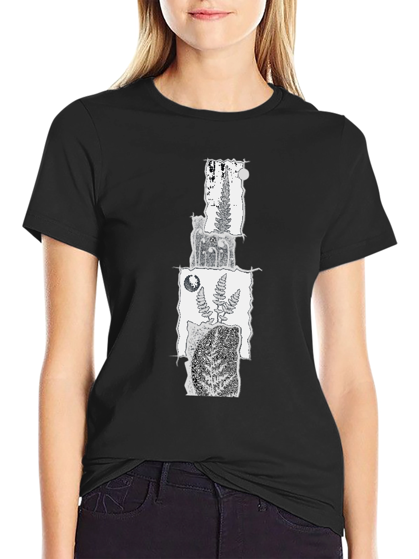 Nature Fern Graphic Black T-Shirt