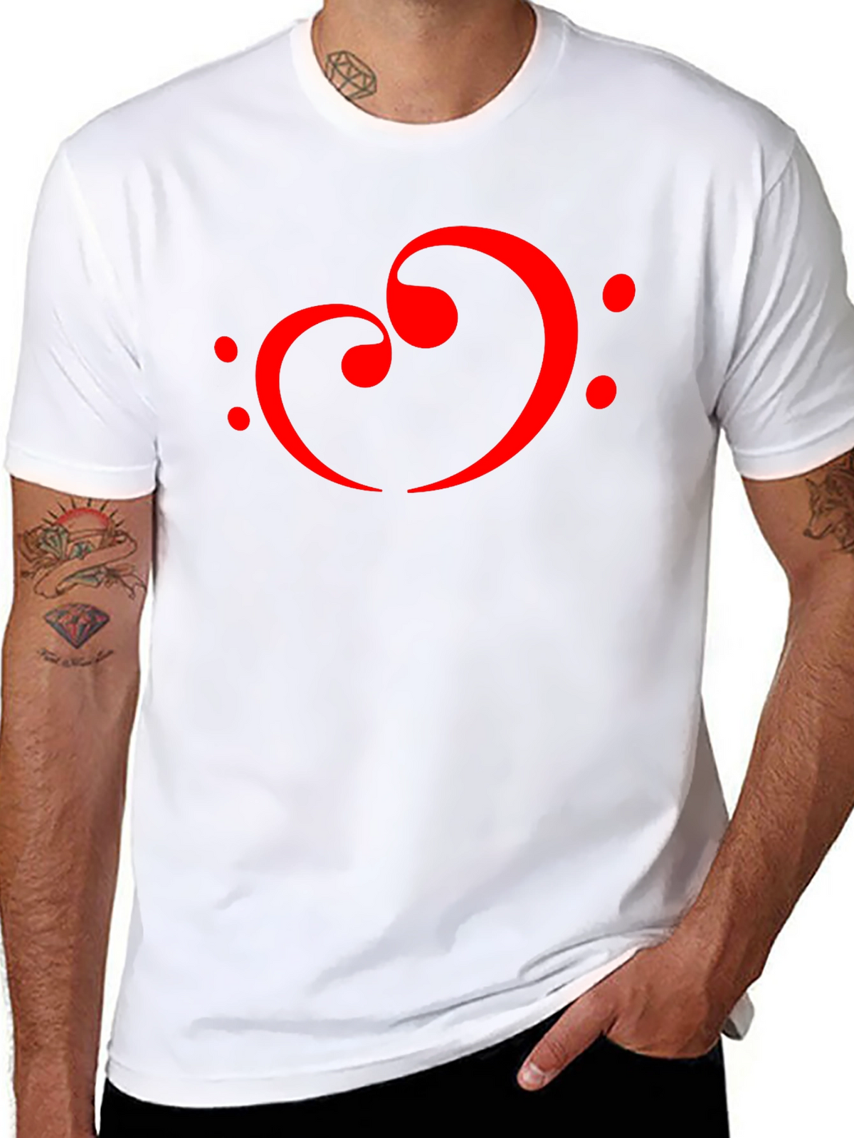 Musical Heart T-Shirt - Bass Clef Love Design