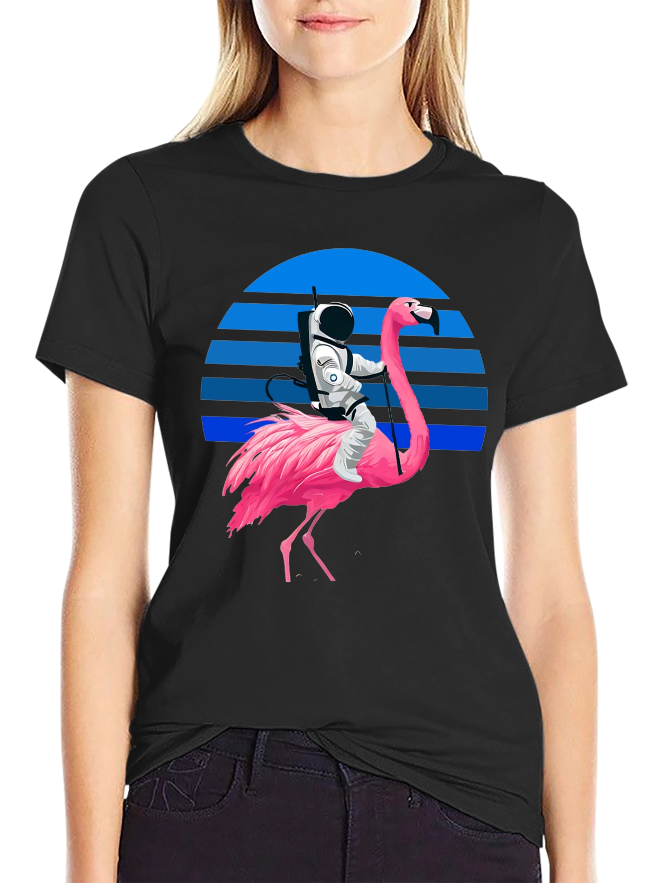 Astronaut Riding Flamingo Graphic T-Shirt