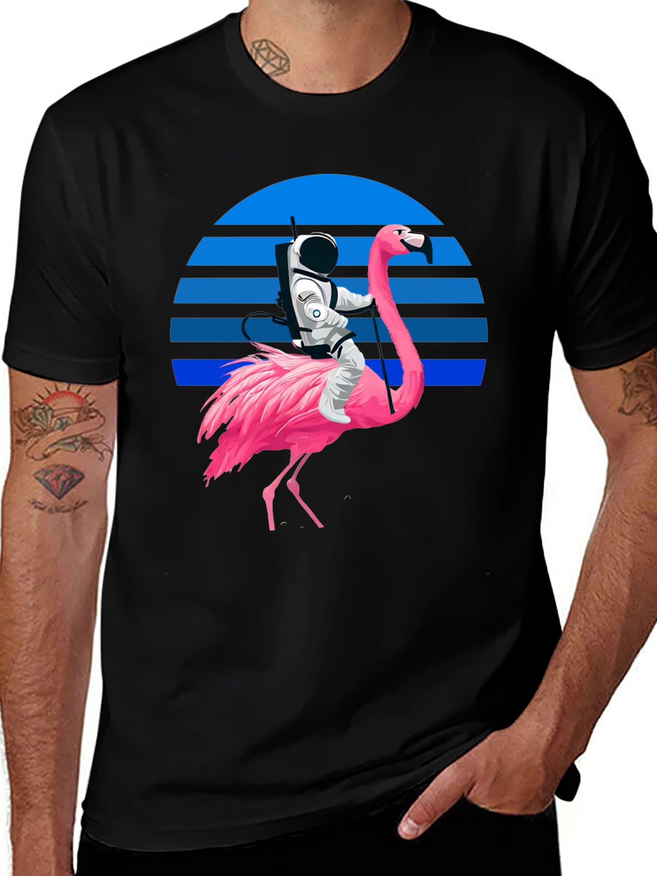 Astronaut Riding Flamingo Graphic T-Shirt