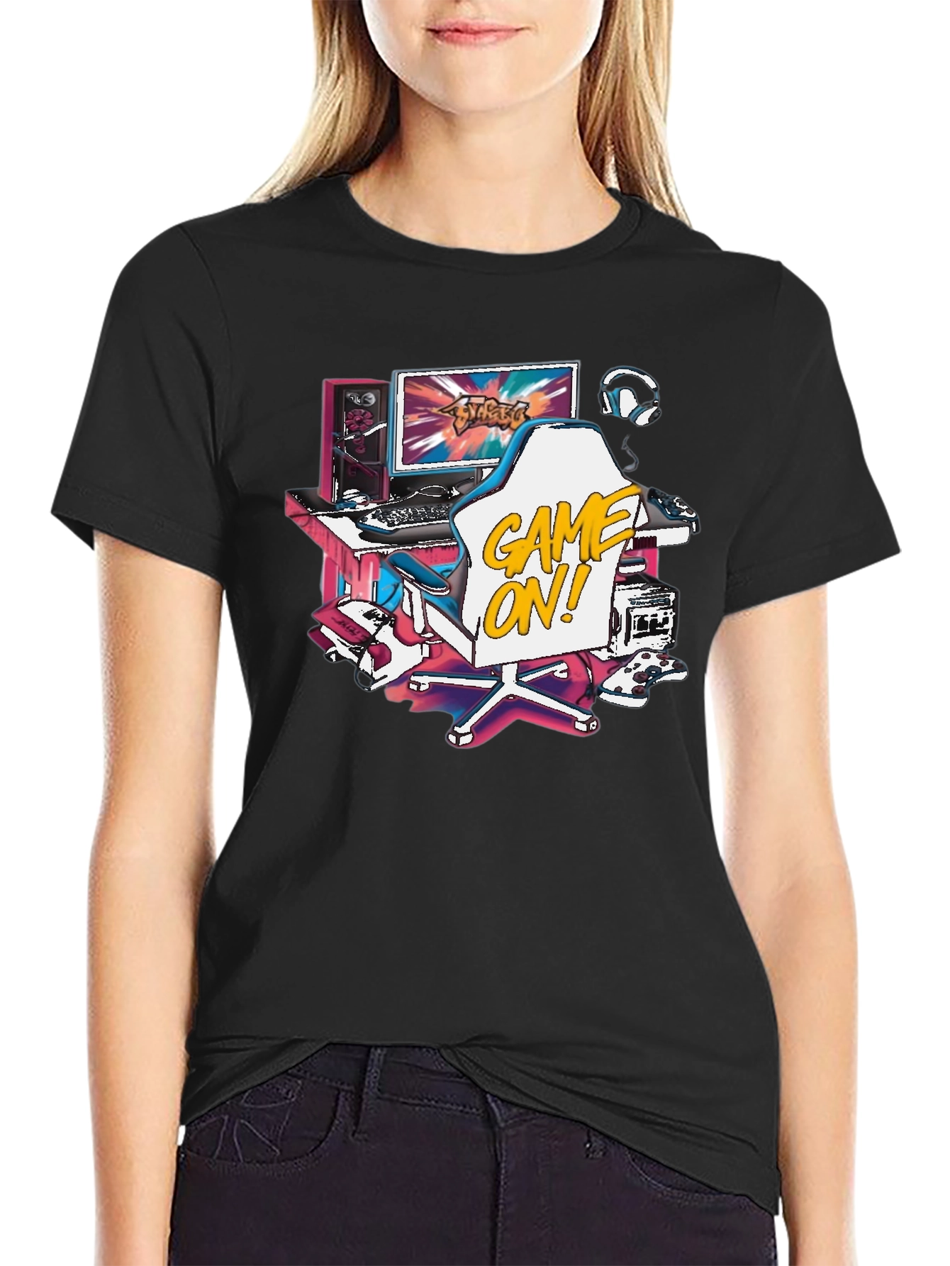 Game On! Graphic Tee - Black Cotton T-Shirt