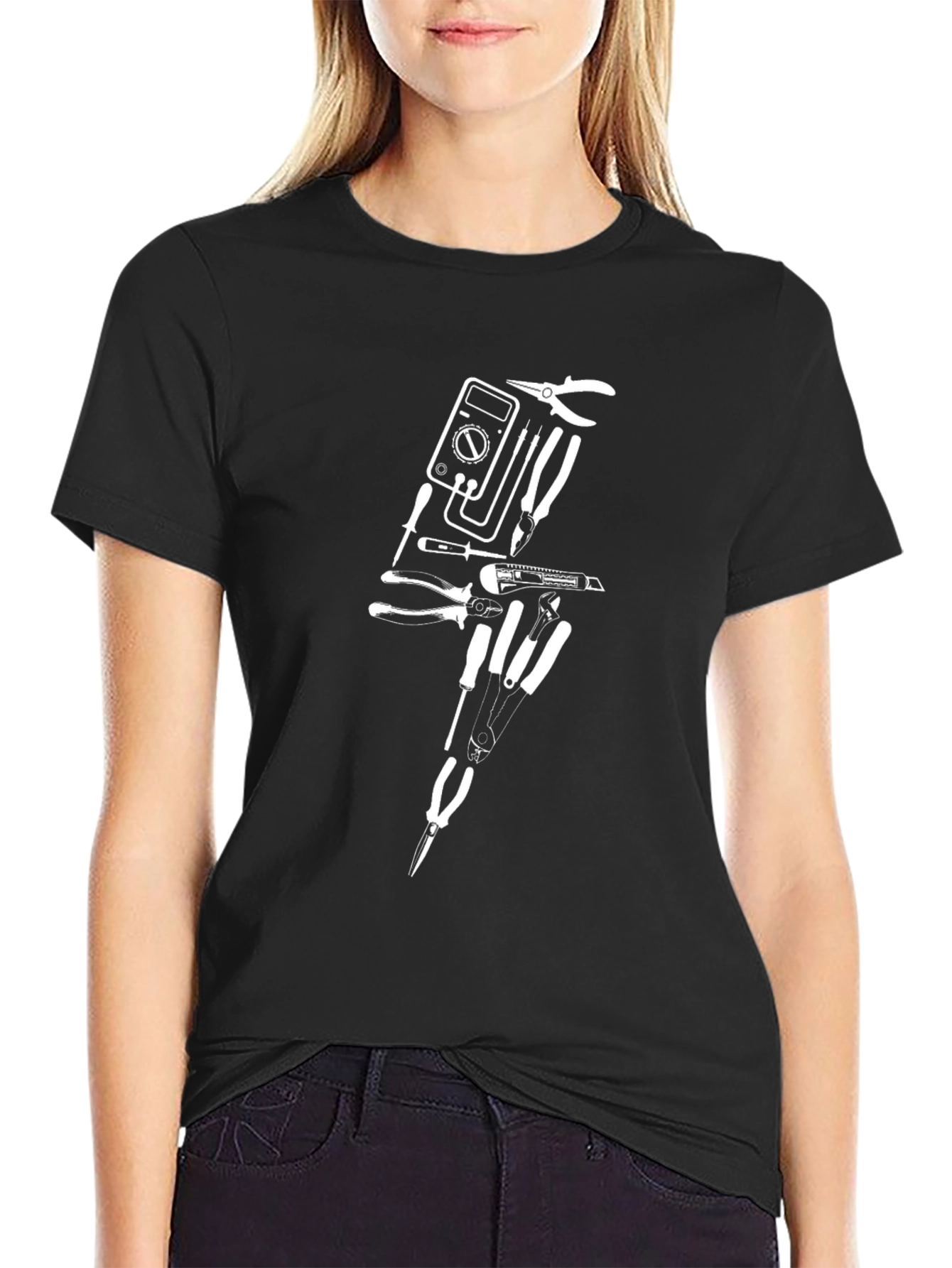 Electrician Tool Lightning Bolt Graphic Tee - Black