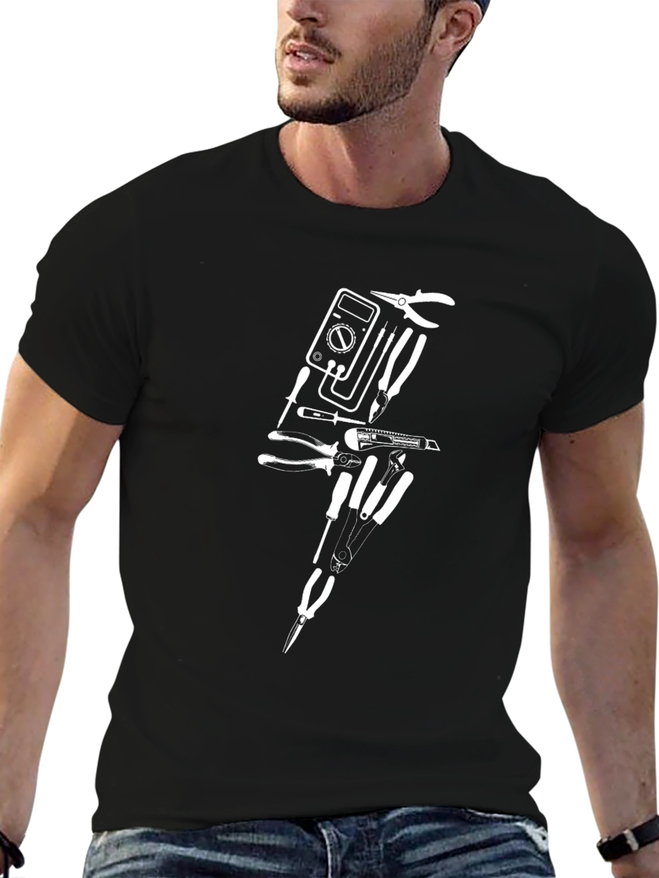 Electrician Tool Lightning Bolt Graphic Tee - Black