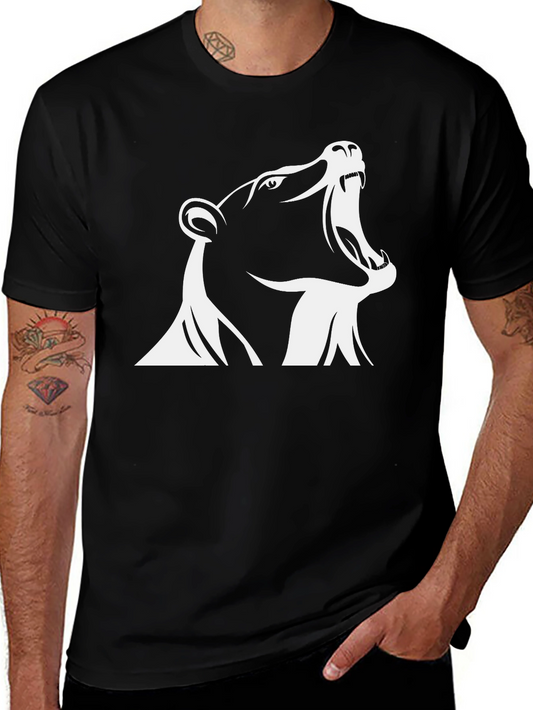 Roaring Bear Graphic Tee - Black Cotton T-Shirt