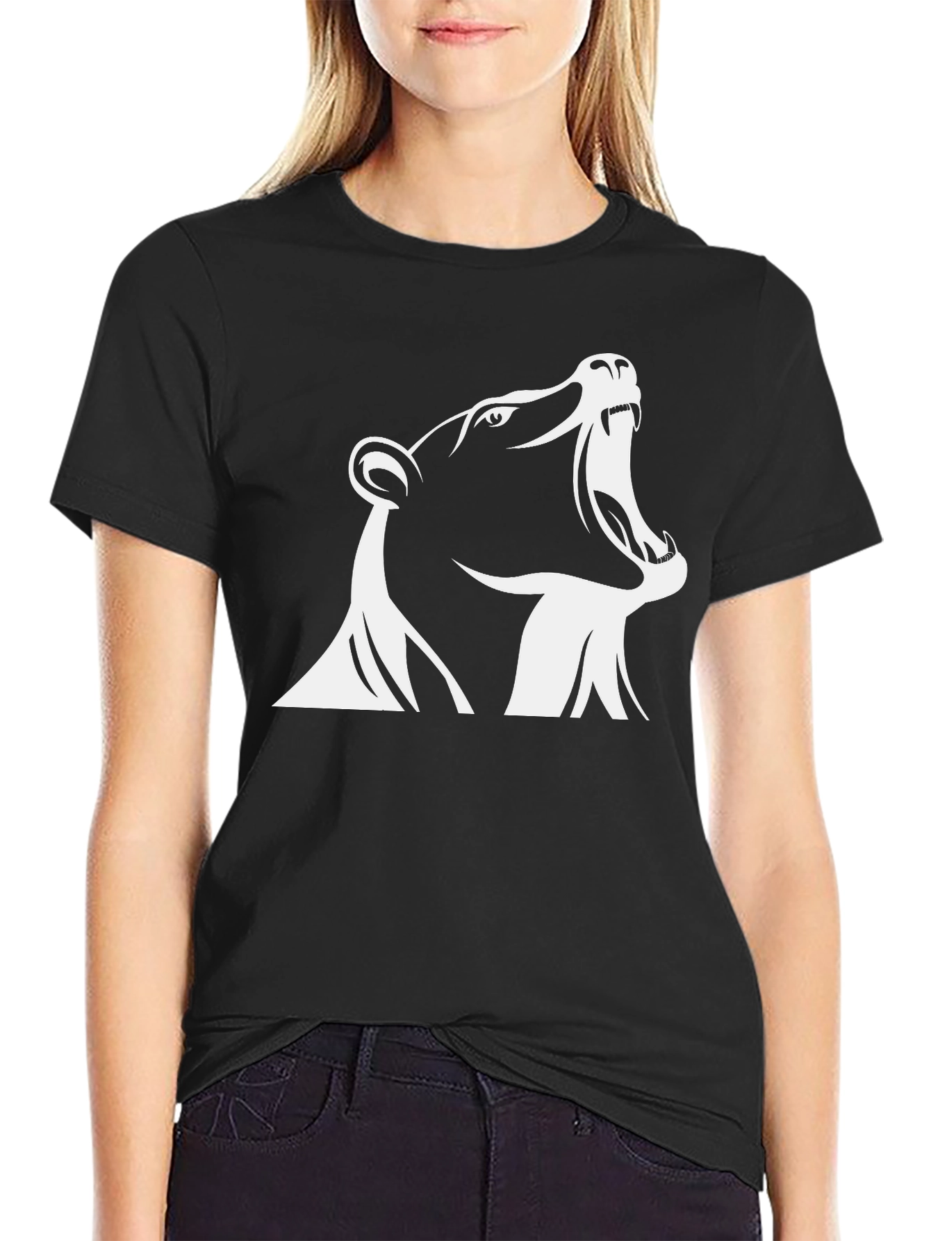 Roaring Bear Graphic Tee - Black Cotton T-Shirt