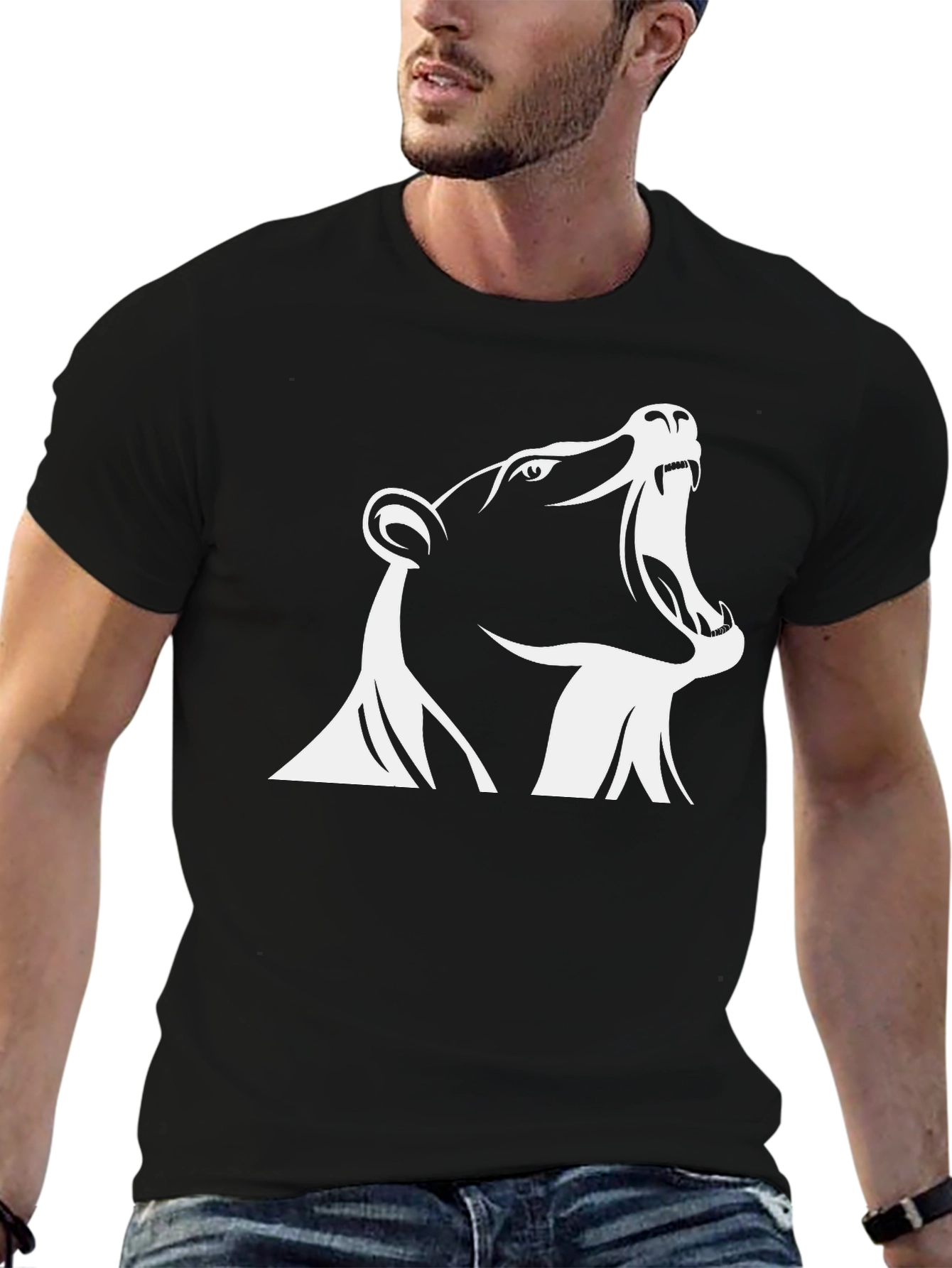Roaring Bear Graphic Tee - Black Cotton T-Shirt