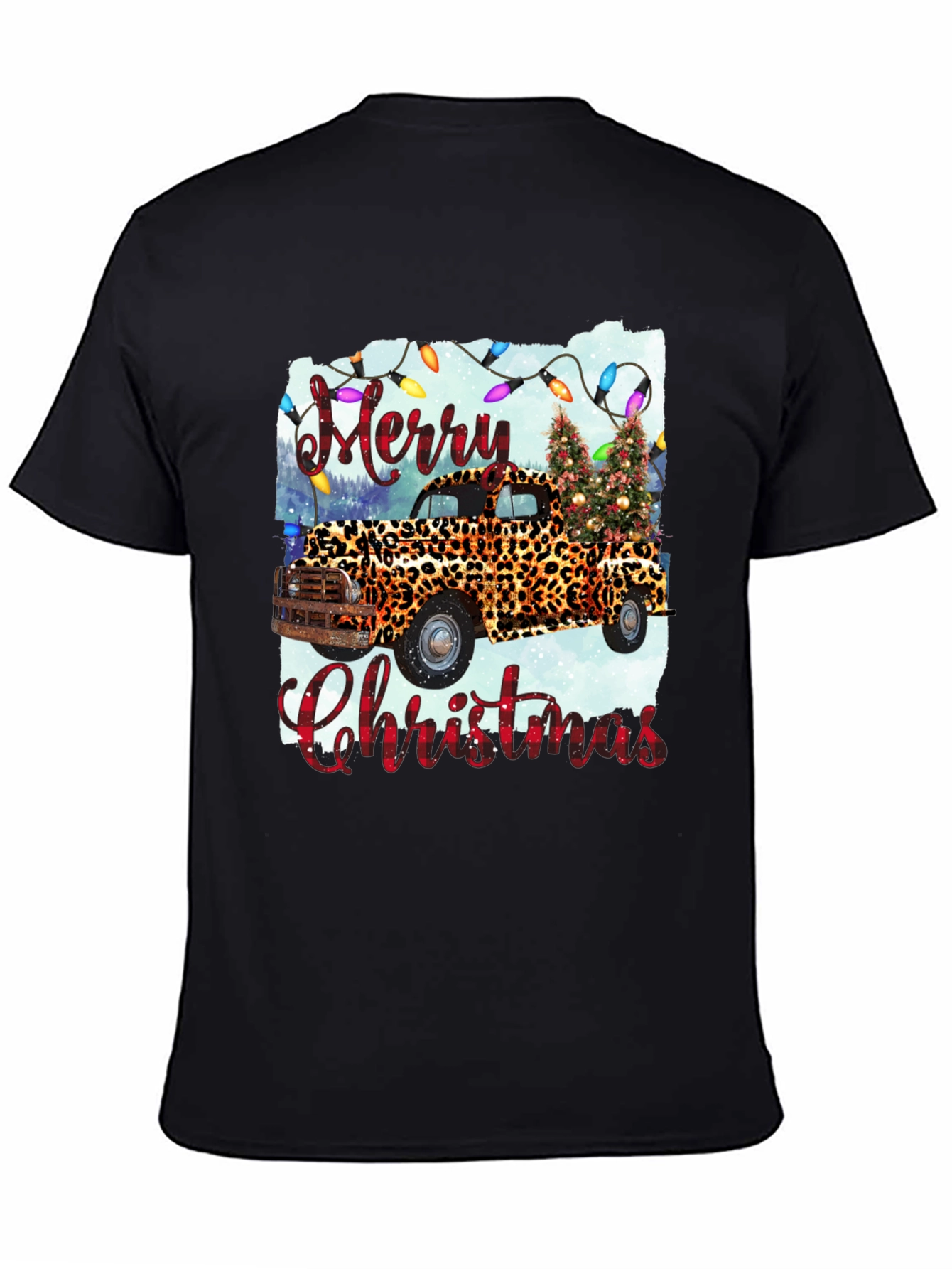Merry Christmas Leopard Print Truck Graphic Tee