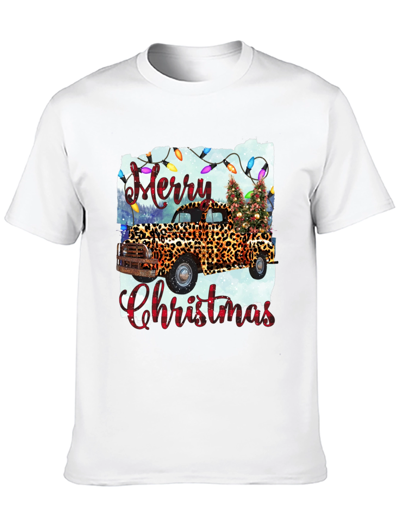 Merry Christmas Leopard Print Truck Graphic Tee