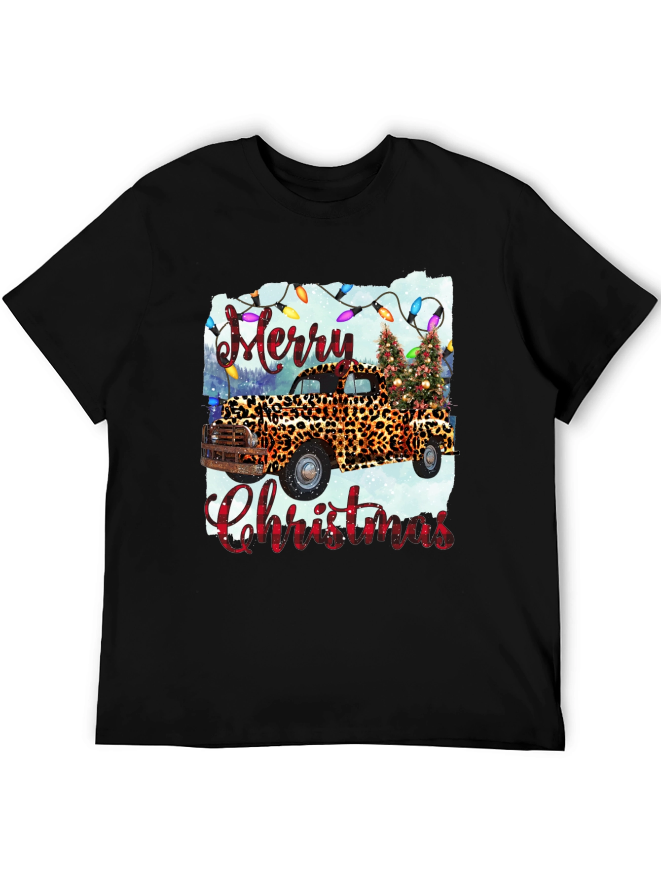 Merry Christmas Leopard Print Truck Graphic Tee