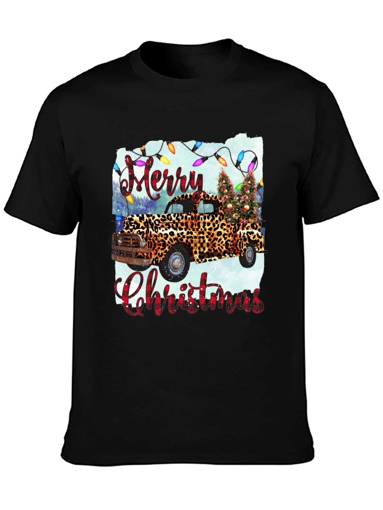 Merry Christmas Leopard Print Truck Graphic Tee