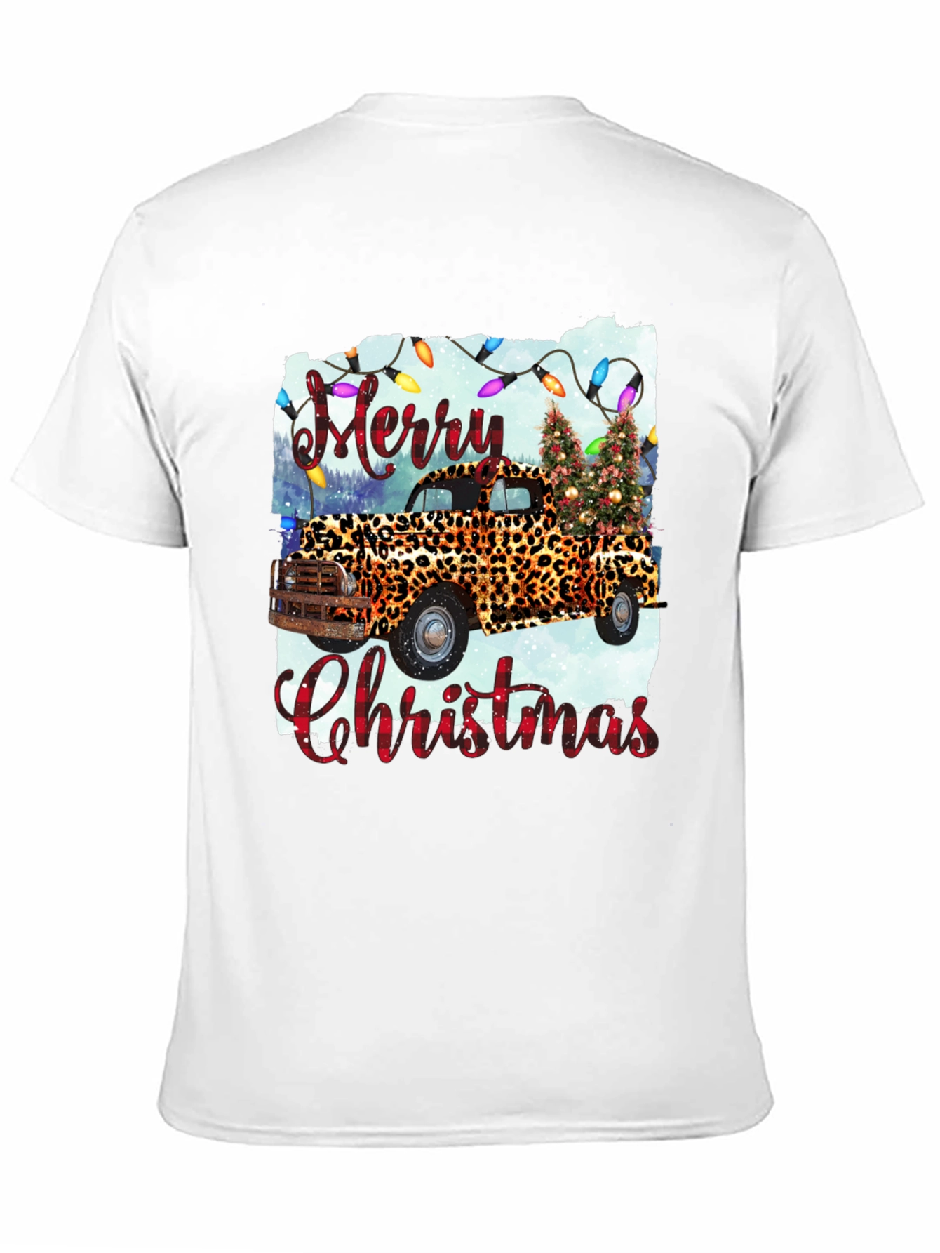 Merry Christmas Leopard Print Truck Graphic Tee