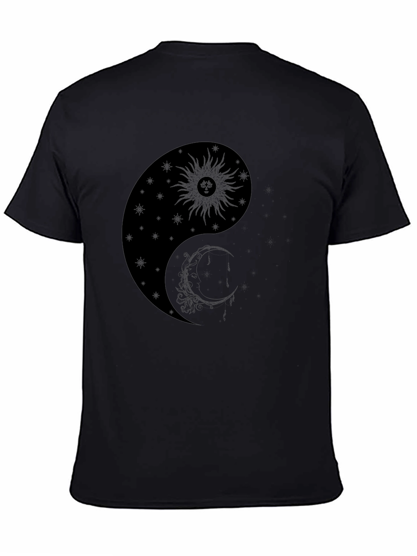 Yin Yang Sun & Moon Graphic T-Shirt - Black
