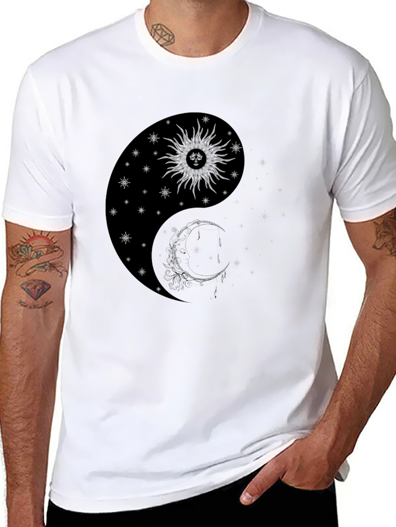 Yin Yang Sun & Moon Graphic T-Shirt - Black
