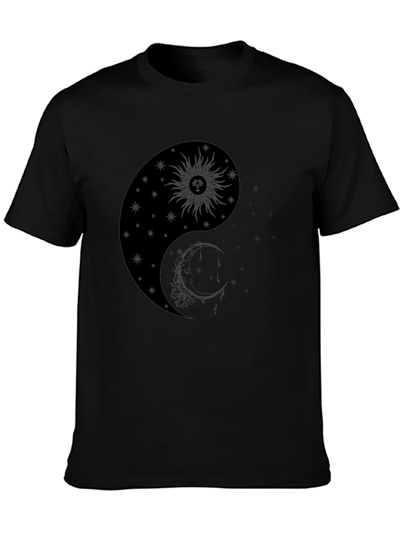Yin Yang Sun & Moon Graphic T-Shirt - Black