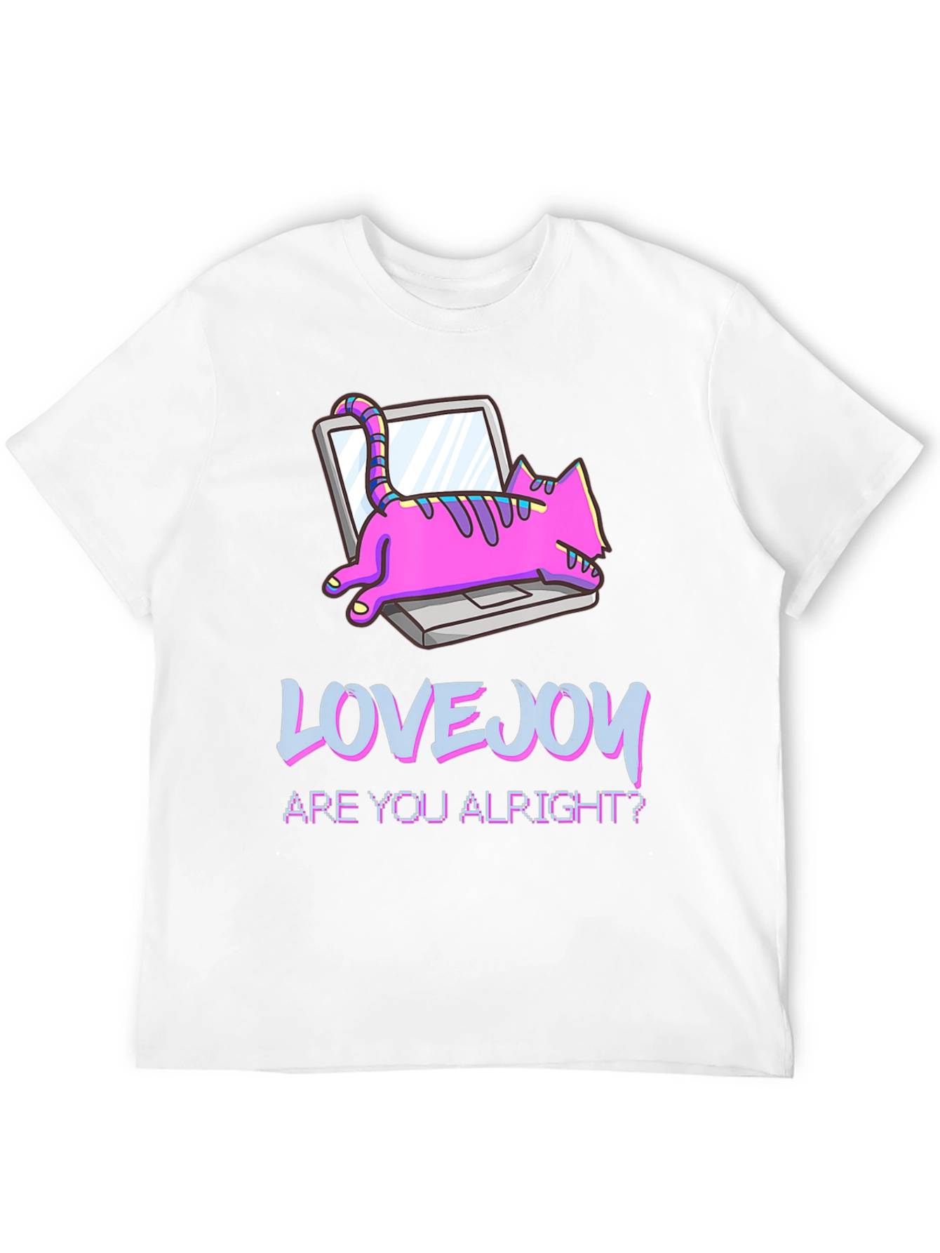 Lovejoy Cat on Laptop Black Graphic Tee