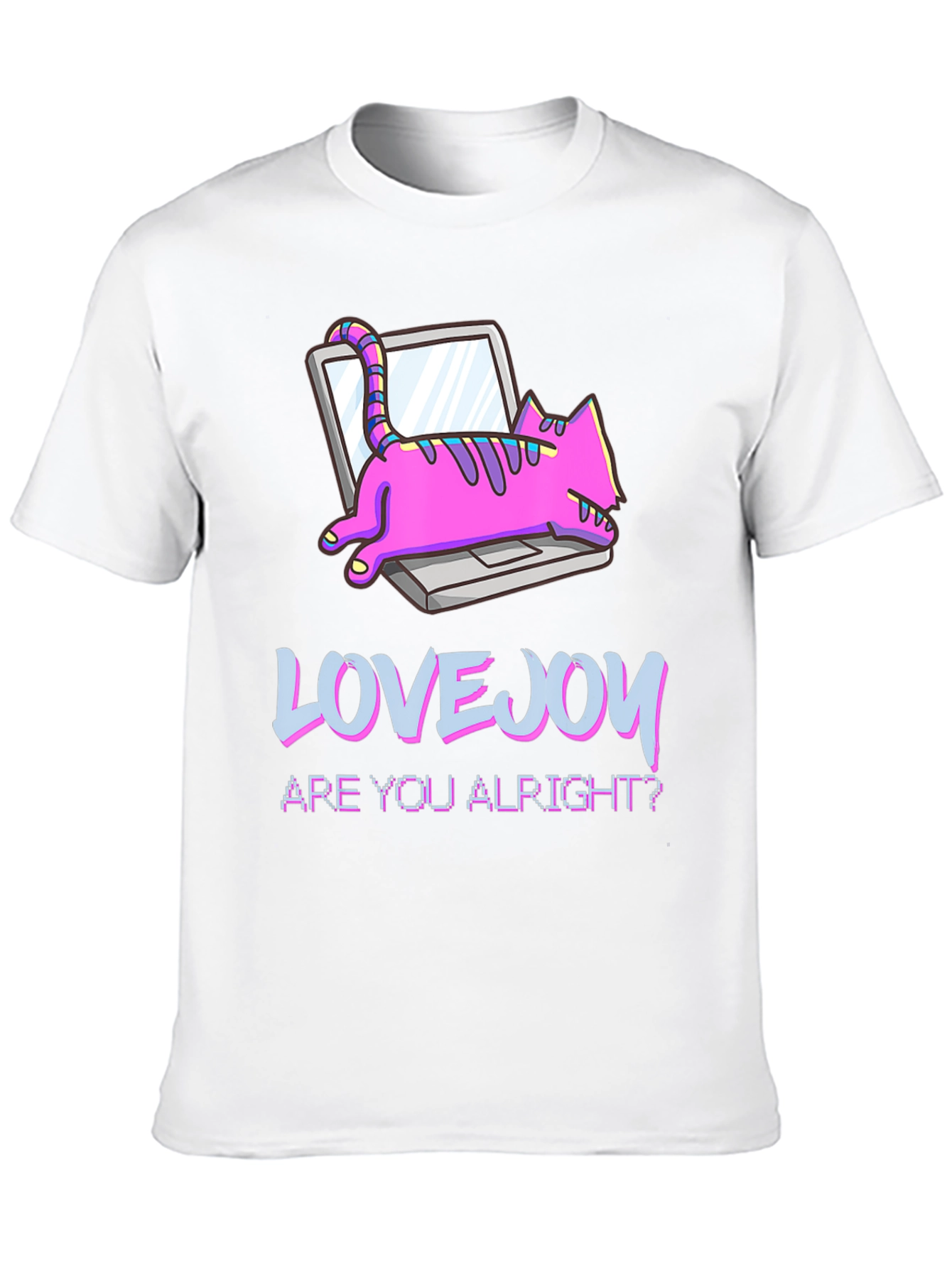 Lovejoy Cat on Laptop Black Graphic Tee