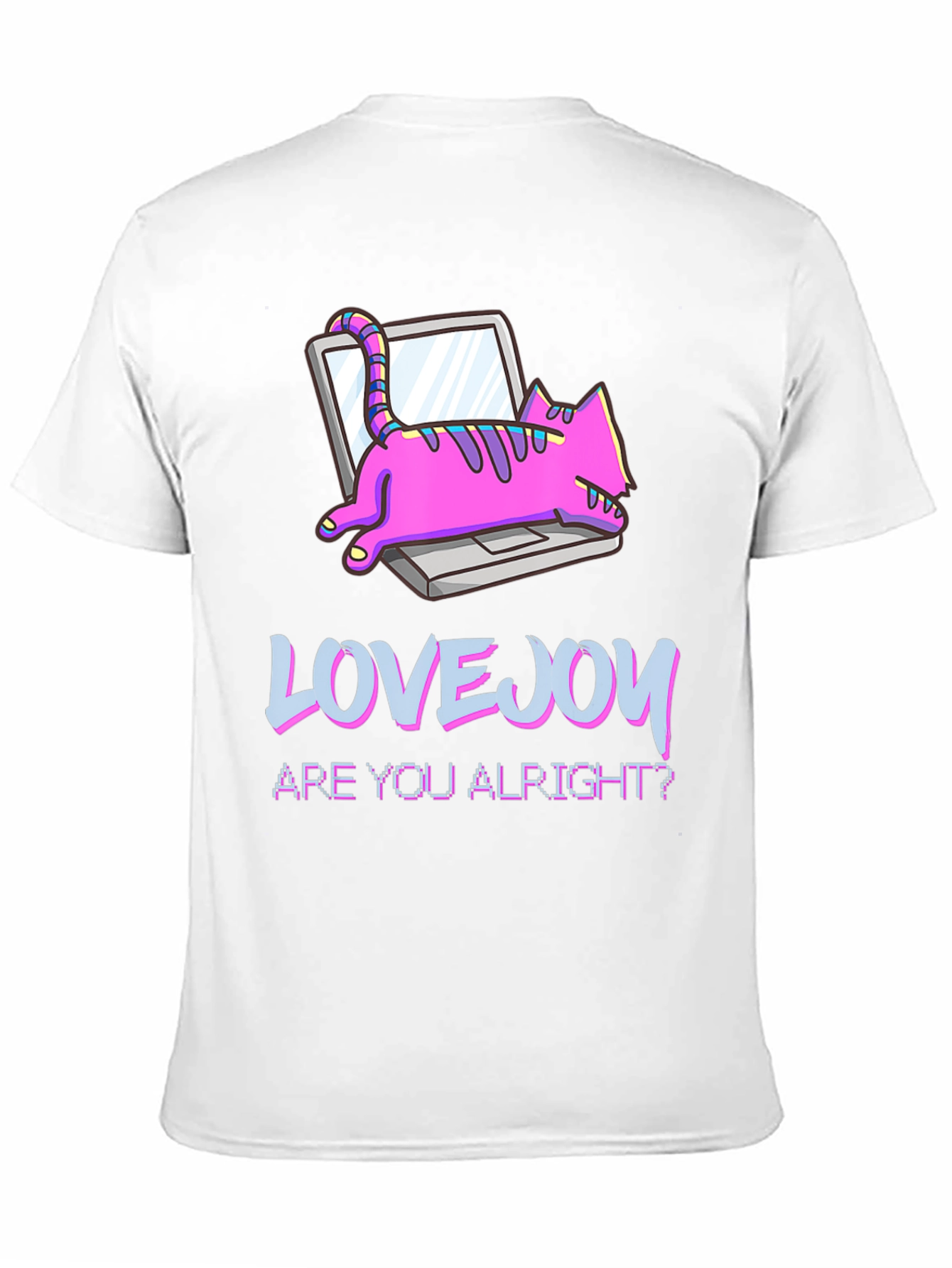 Lovejoy Cat on Laptop Black Graphic Tee