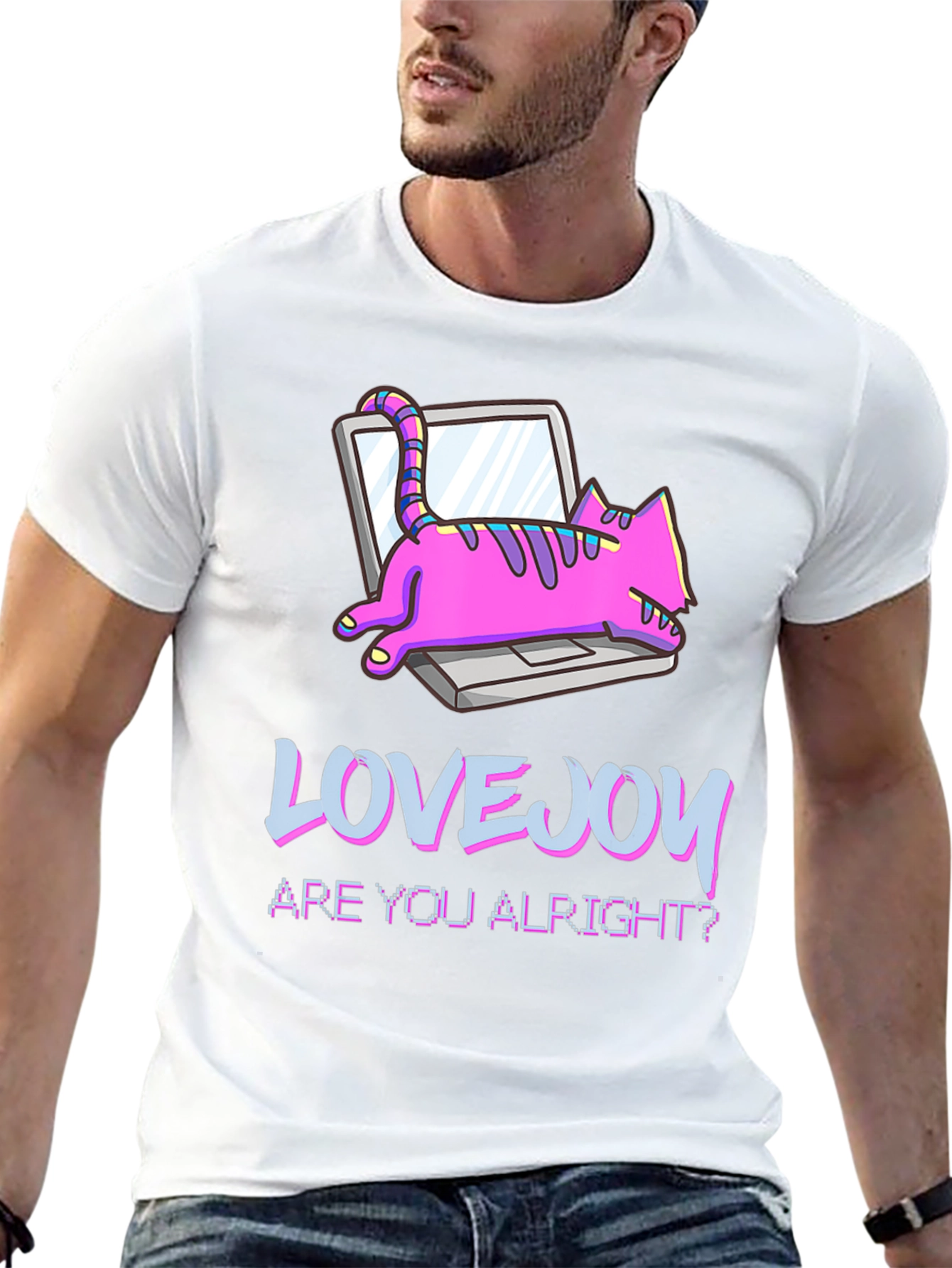 Lovejoy Cat on Laptop Black Graphic Tee