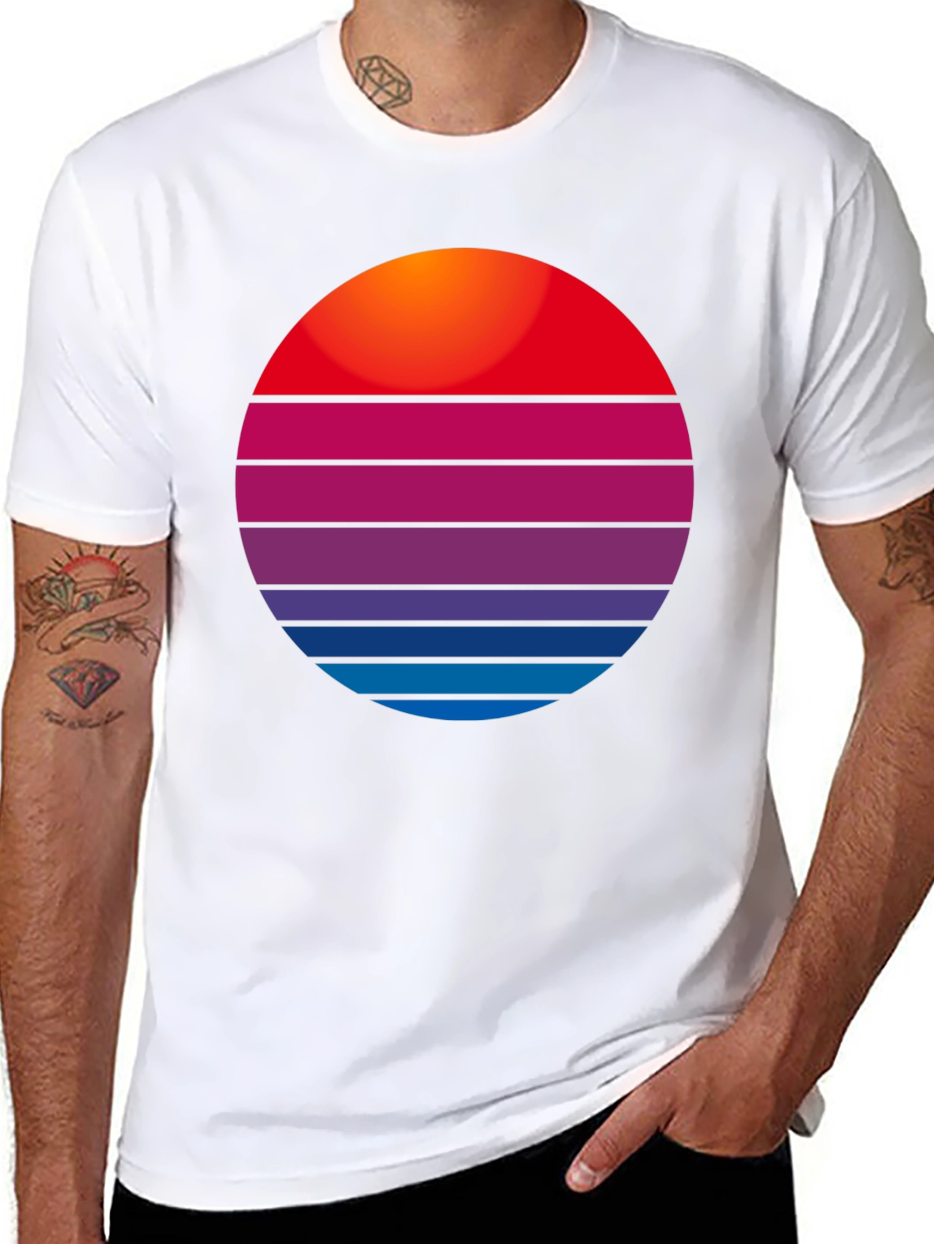 Retro Sunset Graphic Tee - Stylish Cotton Blend Shirt