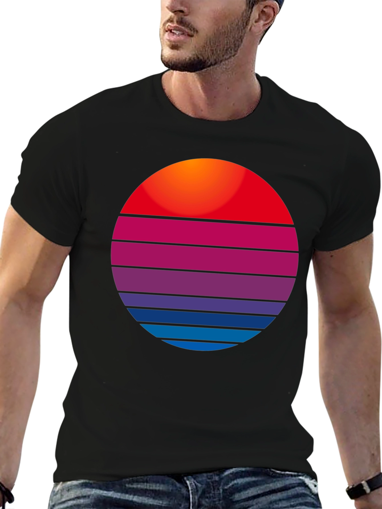 Retro Sunset Graphic Tee - Stylish Cotton Blend Shirt