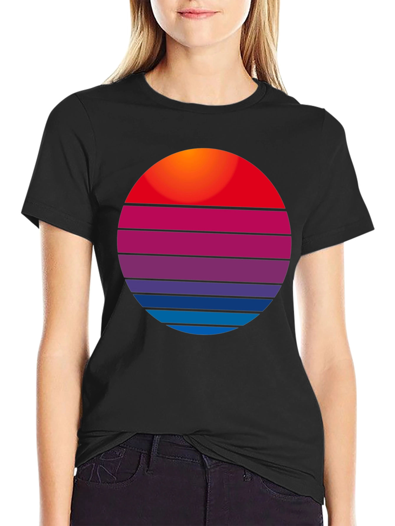 Retro Sunset Graphic Tee - Stylish Cotton Blend Shirt