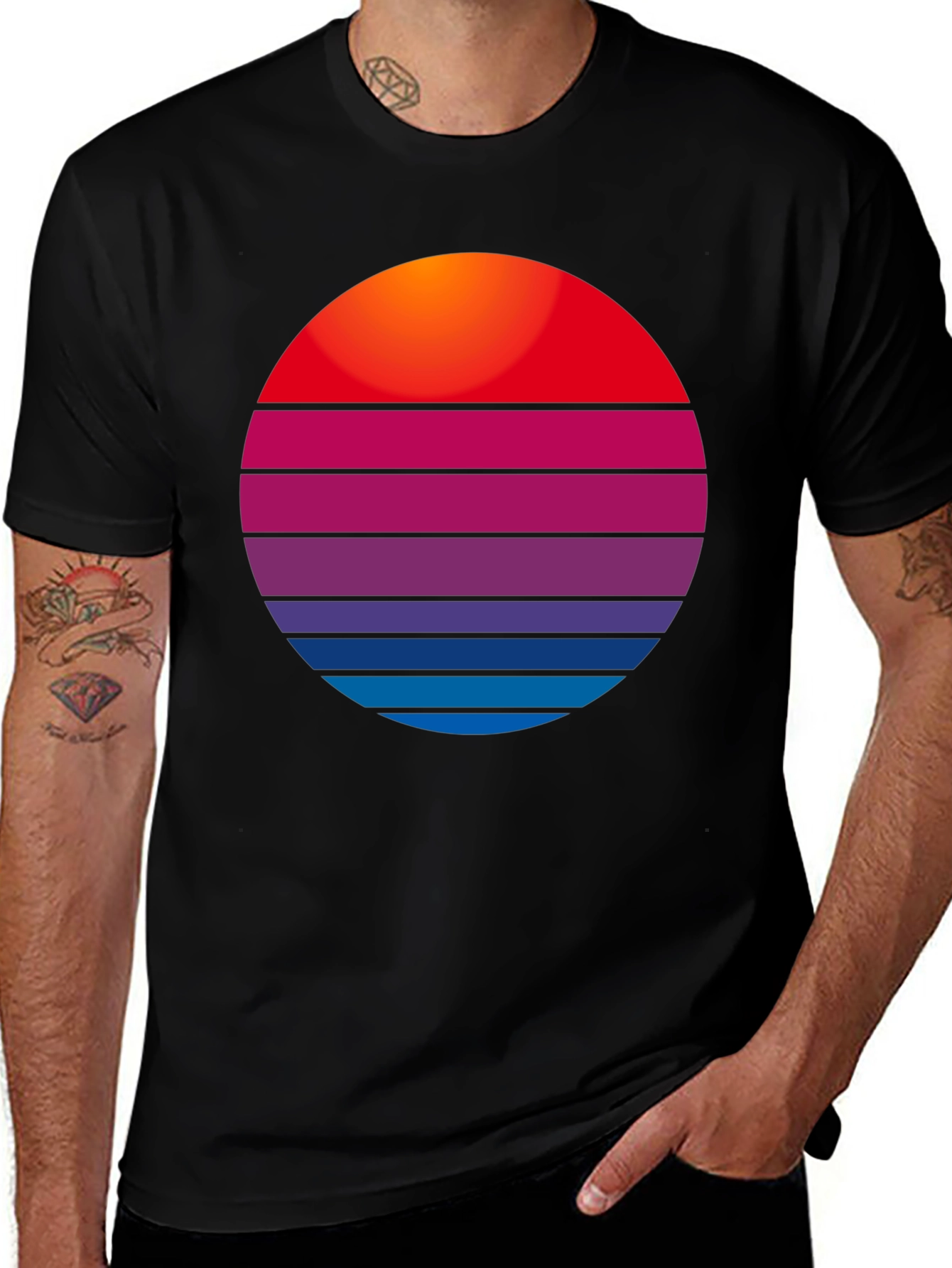 Retro Sunset Graphic Tee - Stylish Cotton Blend Shirt