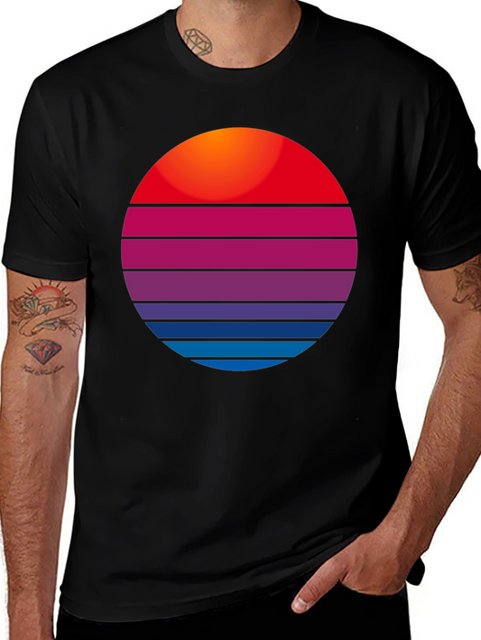 Retro Sunset Graphic Tee - Stylish Cotton Blend Shirt
