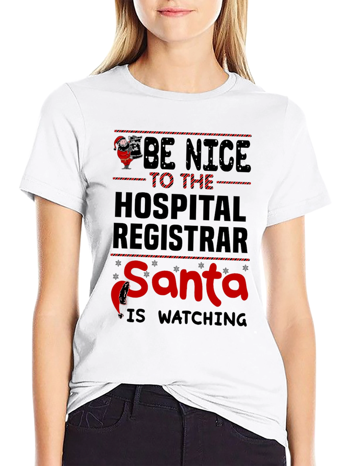 Hospital Registrar Santa Watching Graphic Tee