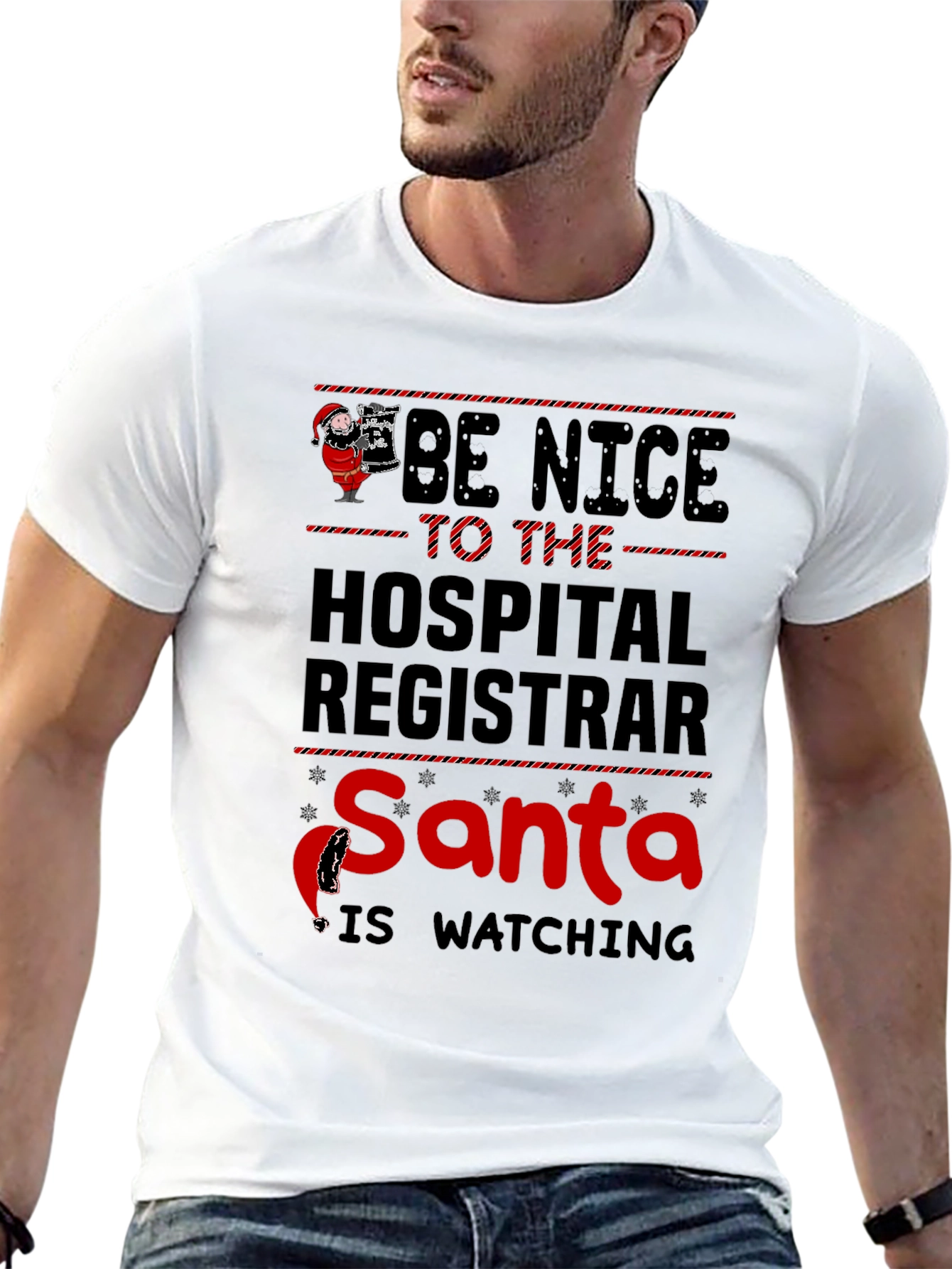 Hospital Registrar Santa Watching Graphic Tee