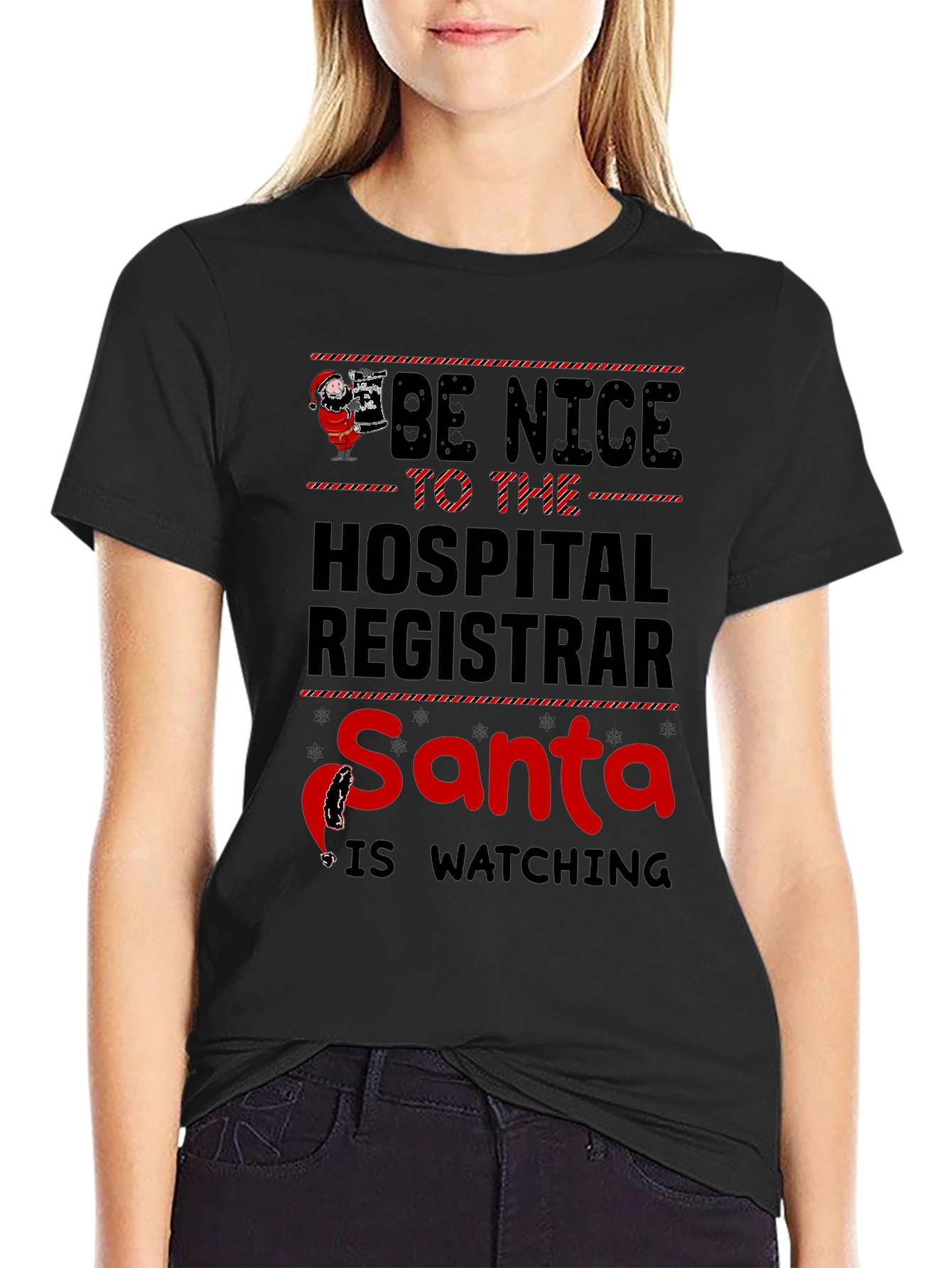Hospital Registrar Santa Watching Graphic Tee