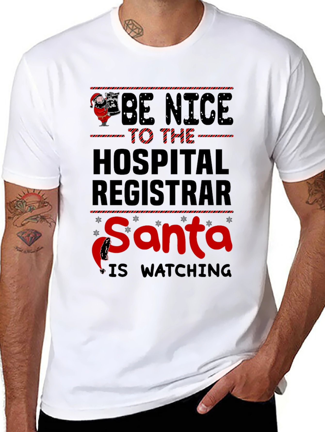 Hospital Registrar Santa Watching Graphic Tee