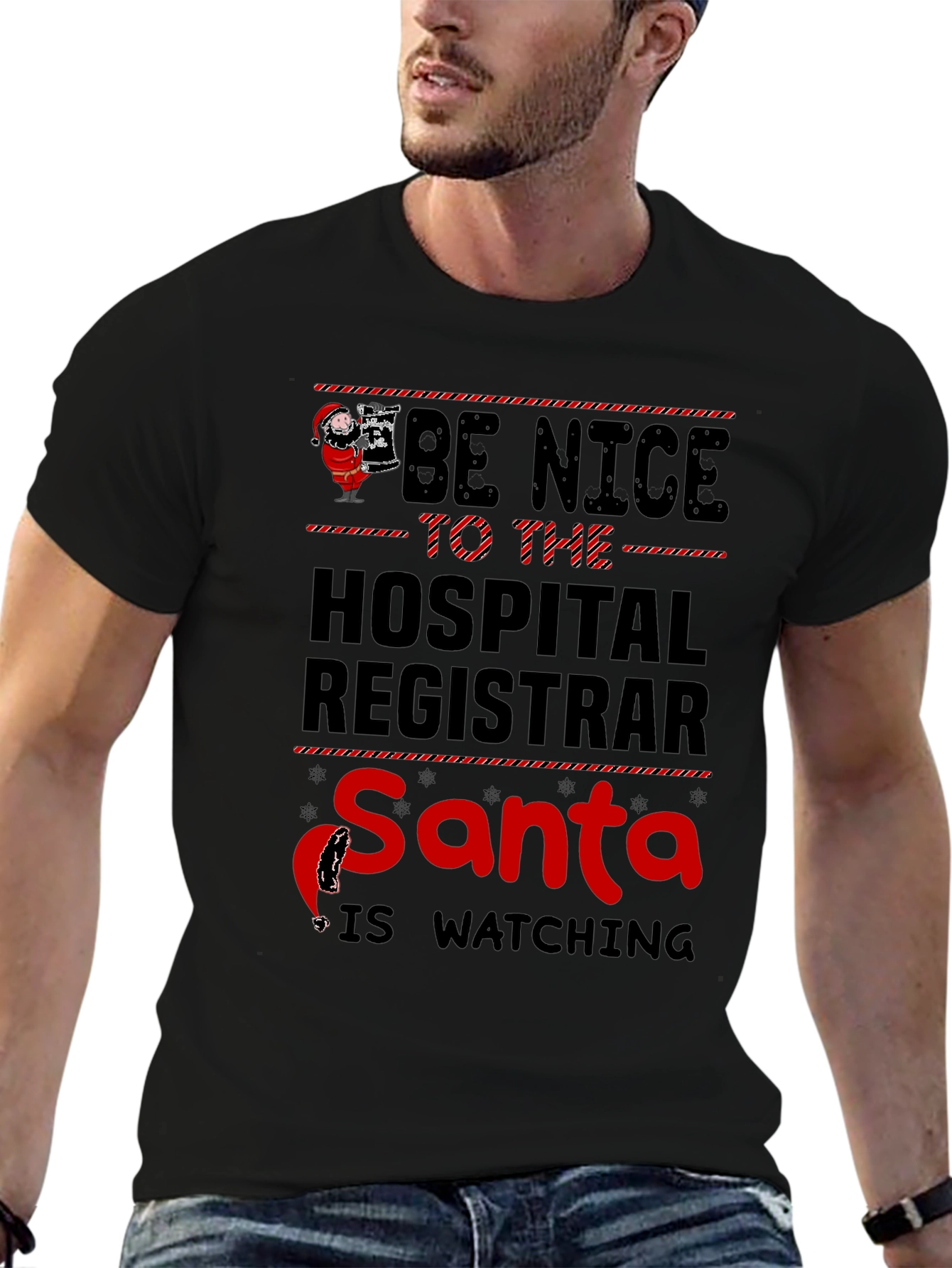Hospital Registrar Santa Watching Graphic Tee