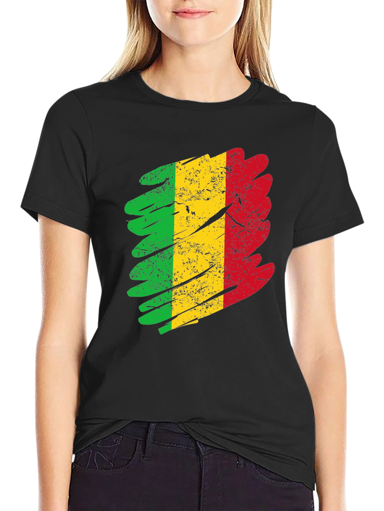 Mali Flag Grunge T-Shirt - Black Cotton Tee