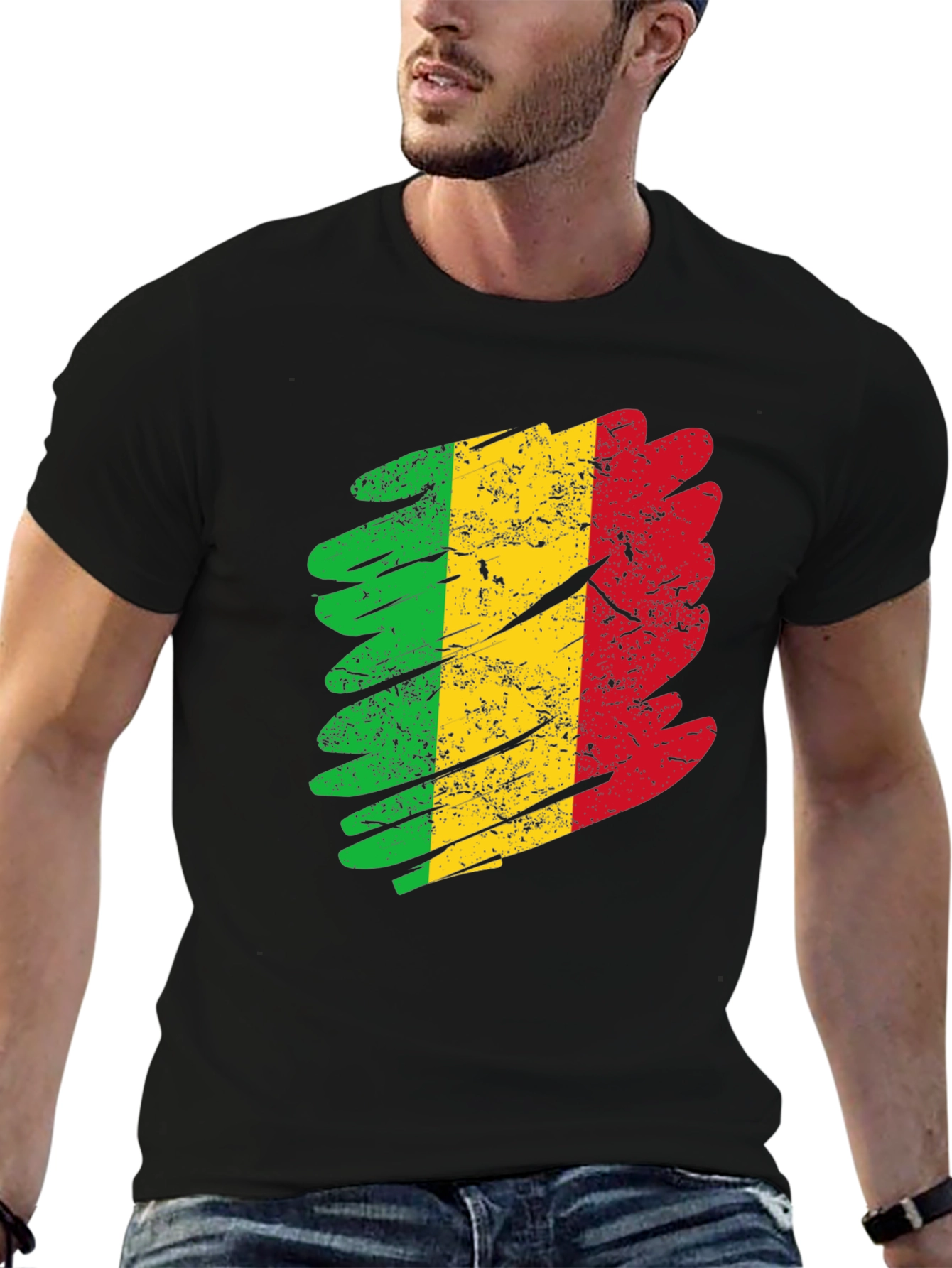 Mali Flag Grunge T-Shirt - Black Cotton Tee