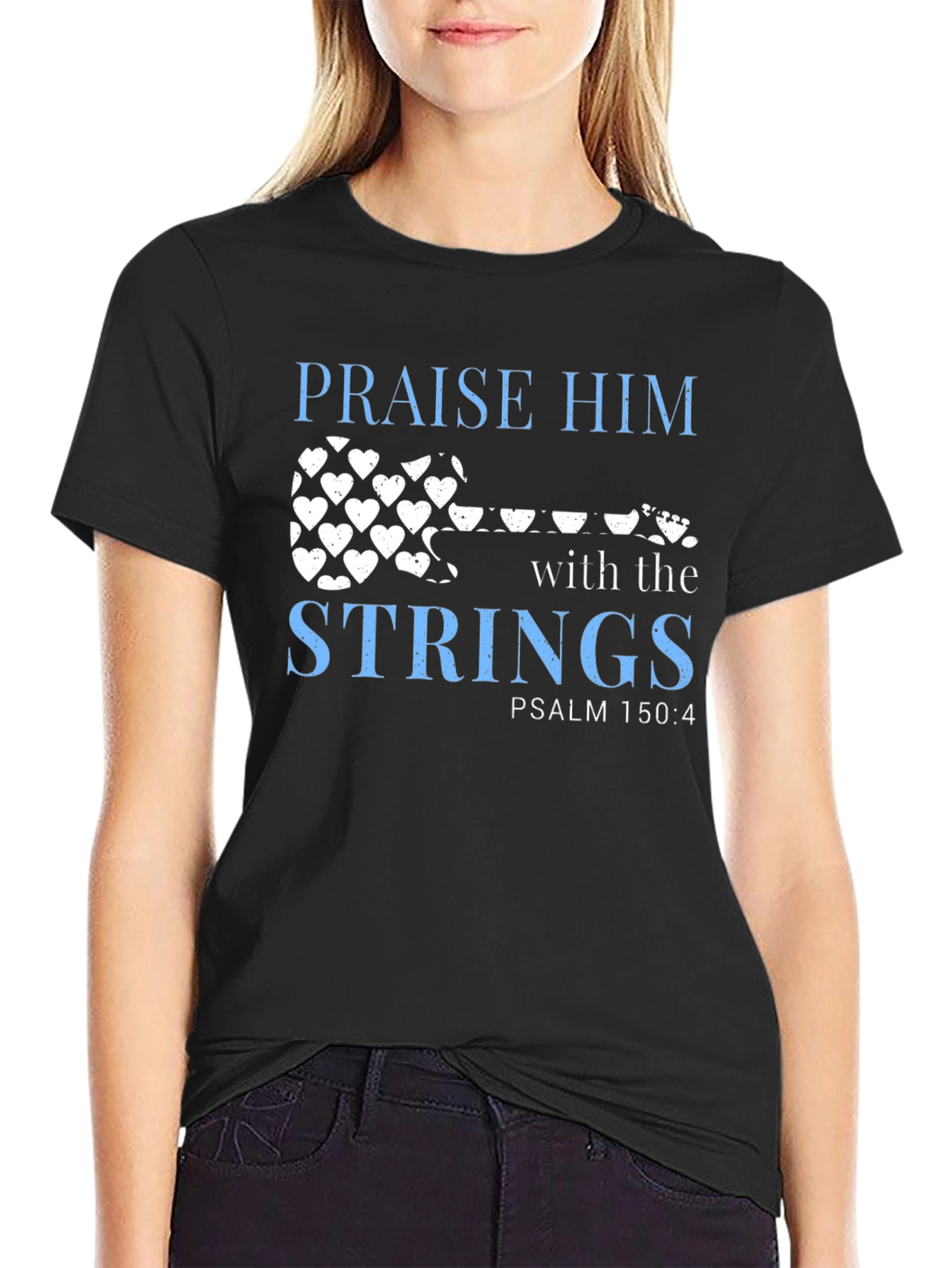 Praise Him with Strings Black Christian T-Shirt