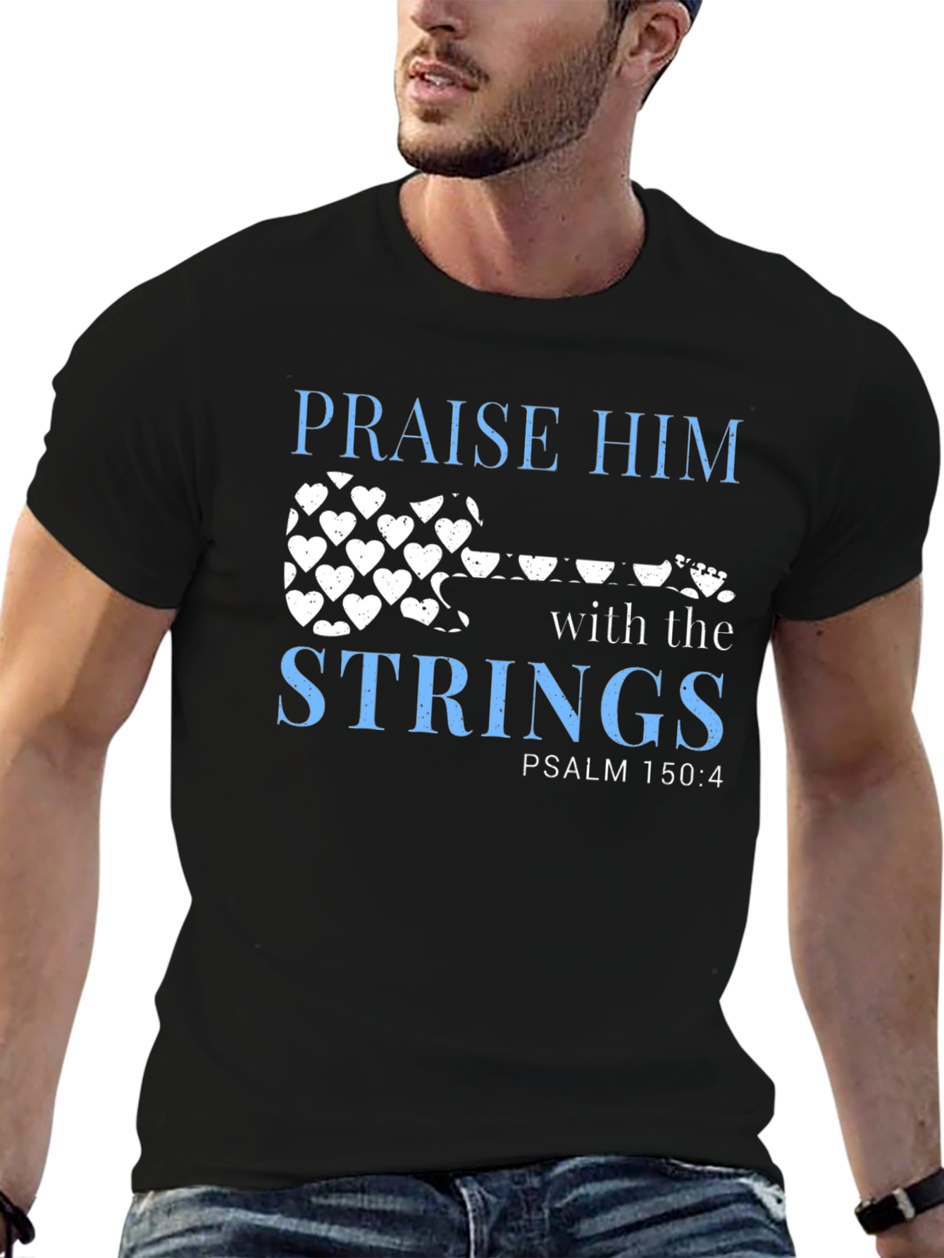 Praise Him with Strings Black Christian T-Shirt