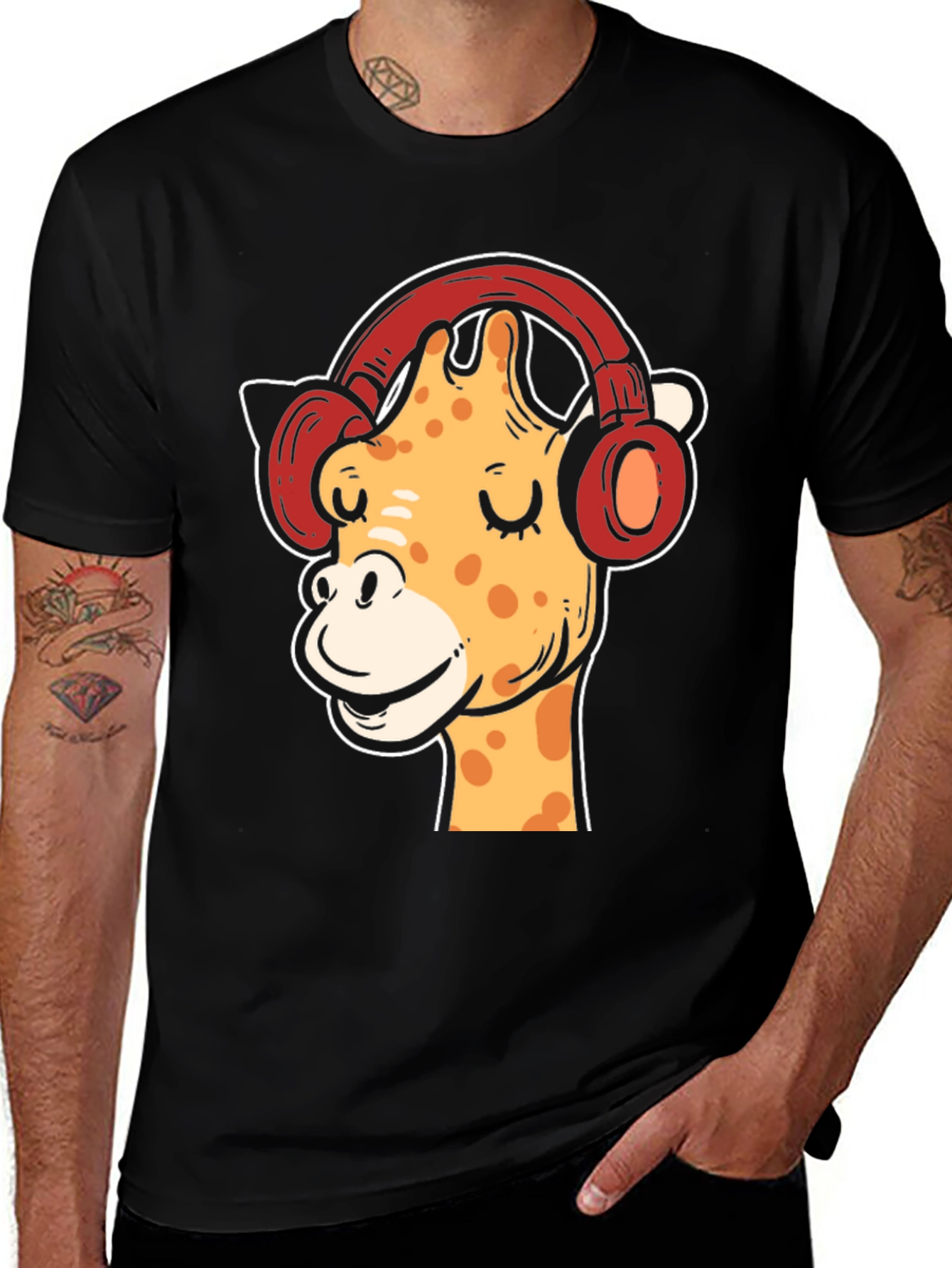 Cool Giraffe with Headphones Graphic T-Shirt