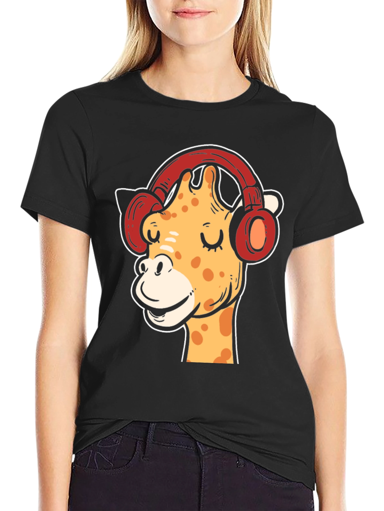 Cool Giraffe with Headphones Graphic T-Shirt