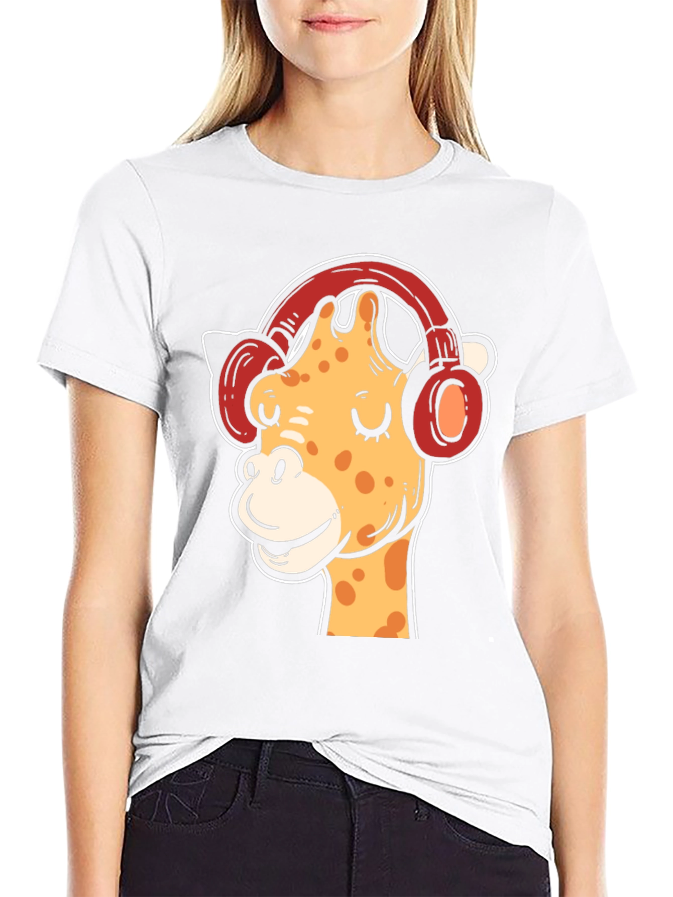 Cool Giraffe with Headphones Graphic T-Shirt