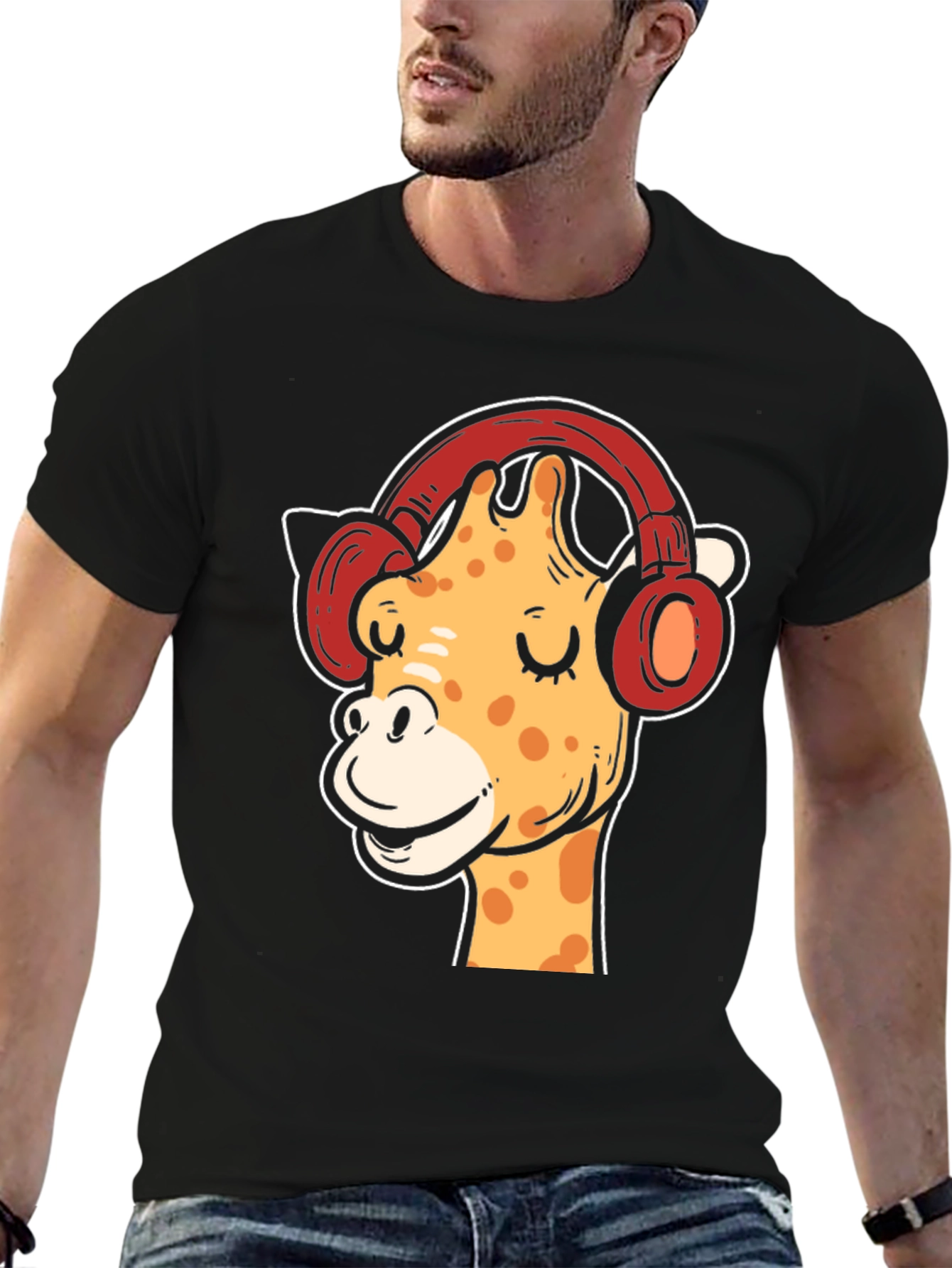 Cool Giraffe with Headphones Graphic T-Shirt
